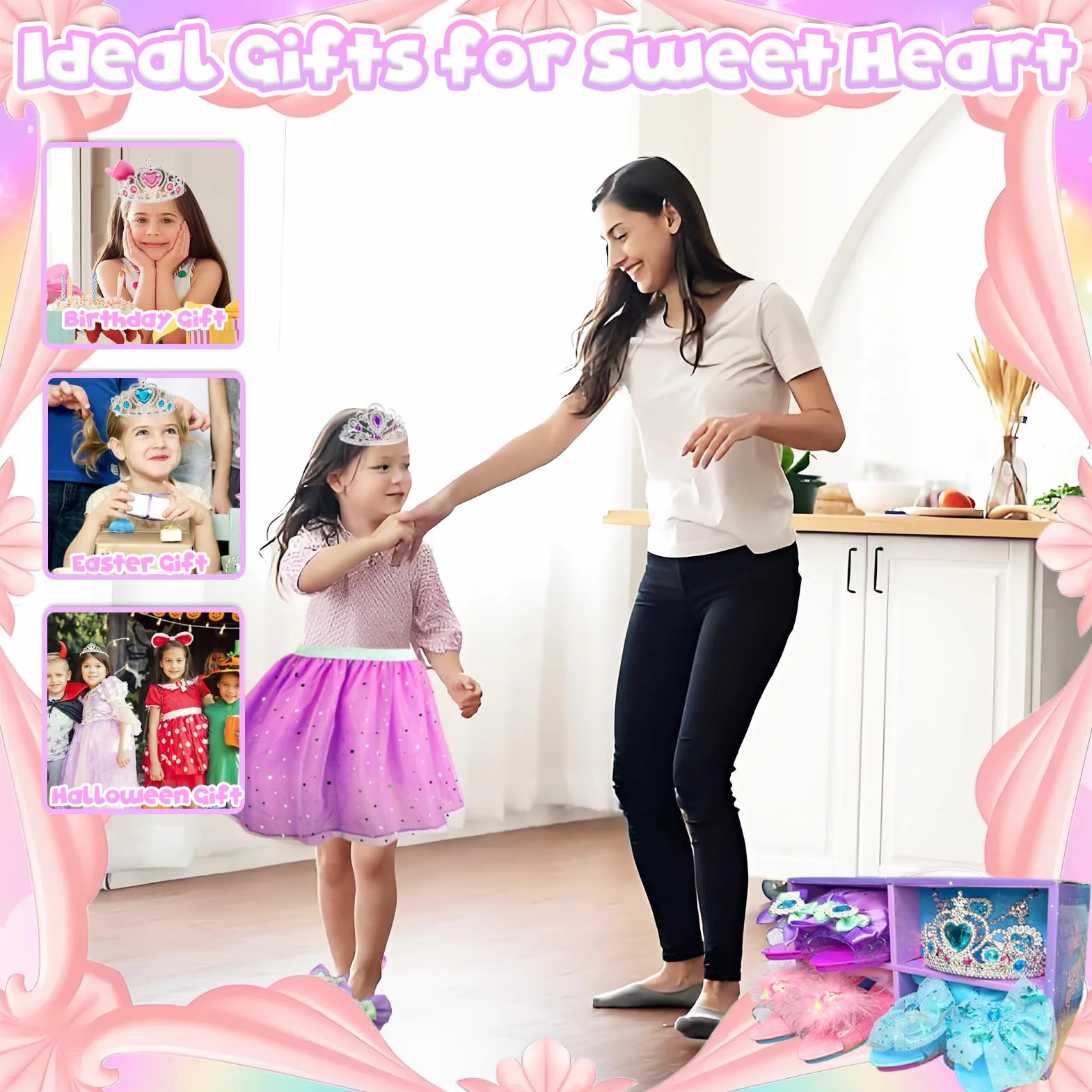 STAY GENT Chaussure Princesse Fille 3 Paires Chaussures 3 Couronne 3 Jupes Déguisement Jouet Princesse Accessoires Cadeau 2-6 Ans