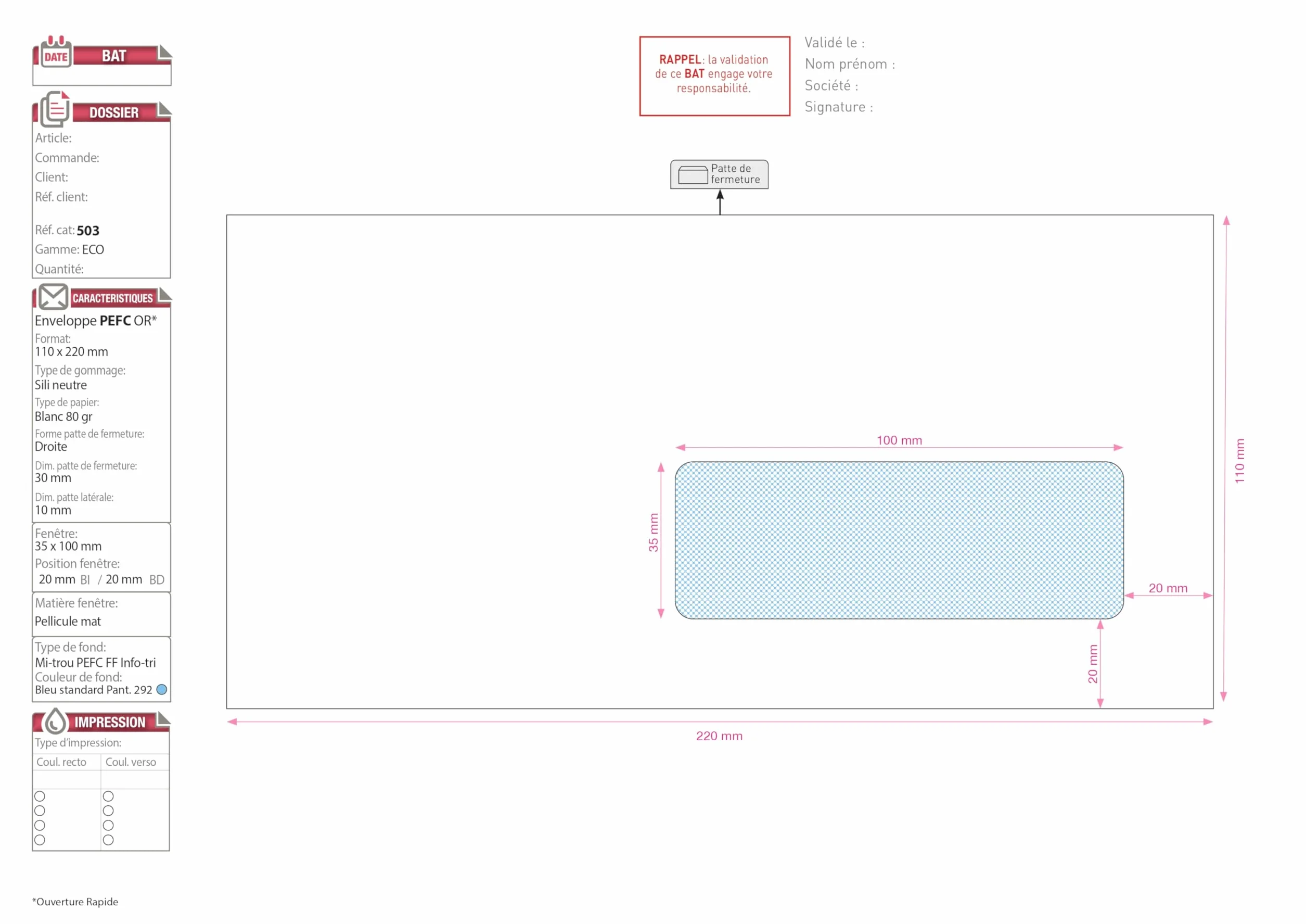 GPV Enveloppes auto-adhésives 80g DL 110x220mm fenêtre 35x100 Boite de 500