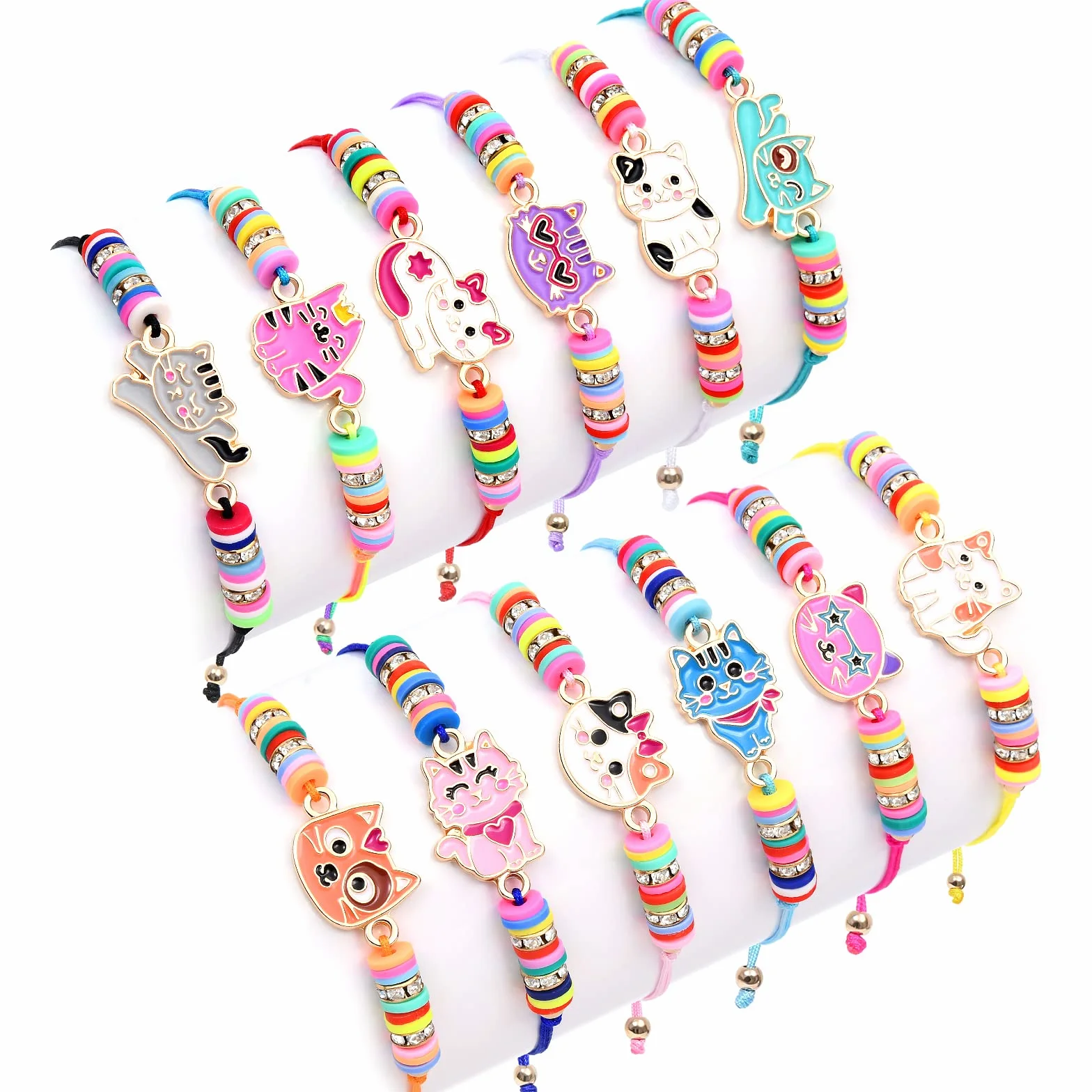 Toyssa 12 Pièces Bracelet Enfant Fille, Bracelet Amitié Tissé Réglable (Chat)