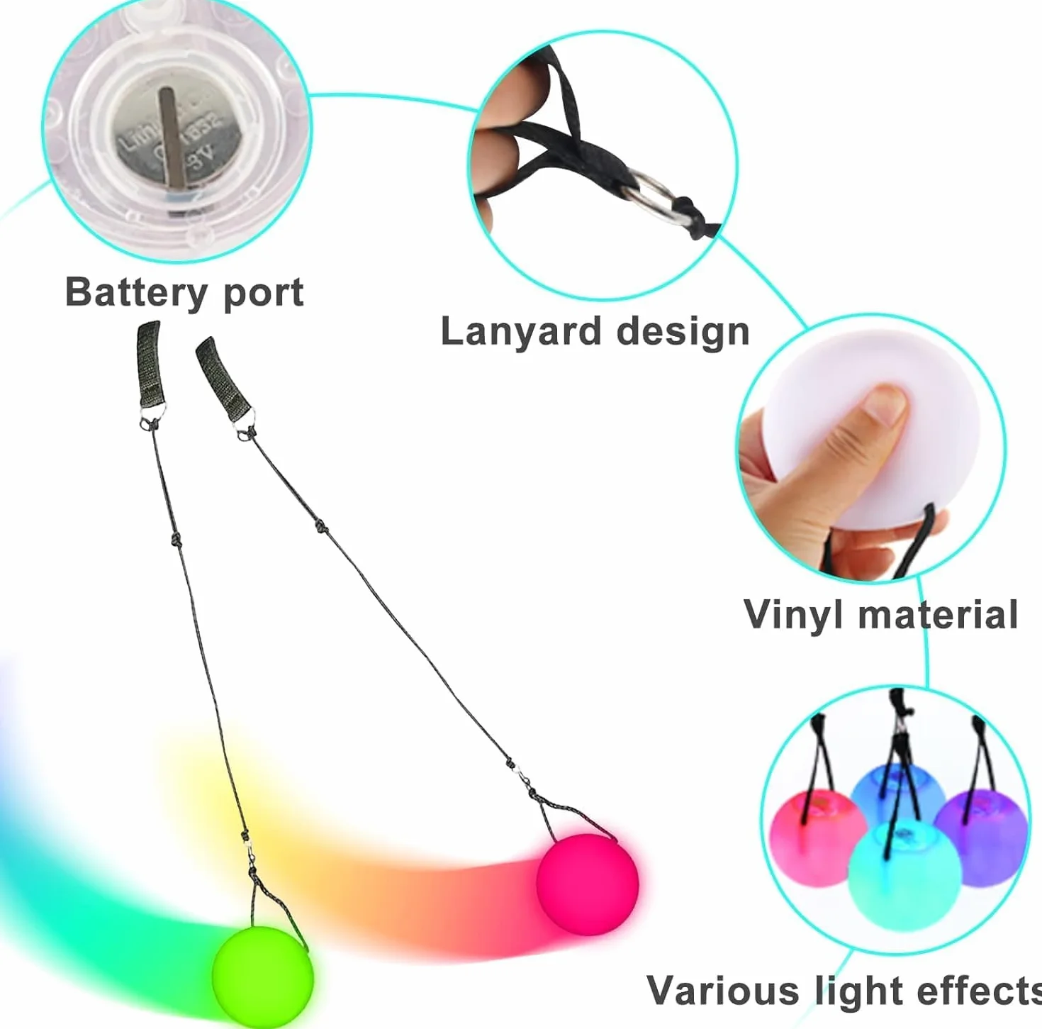 Funmo LED Poi Balls, Pro Bolas Lumineuses, Kit Poi Lumineux pour Danse, Spectacle, Rave