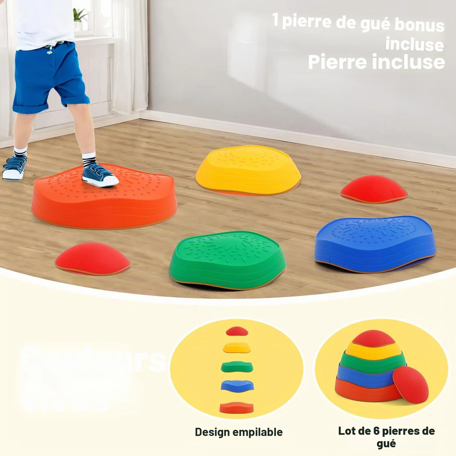 Pierre d'équilibre Enfant 6 Pierres Antidérapantes Parcours Motricité Dalle Sensorielle Intérieur Extérieur