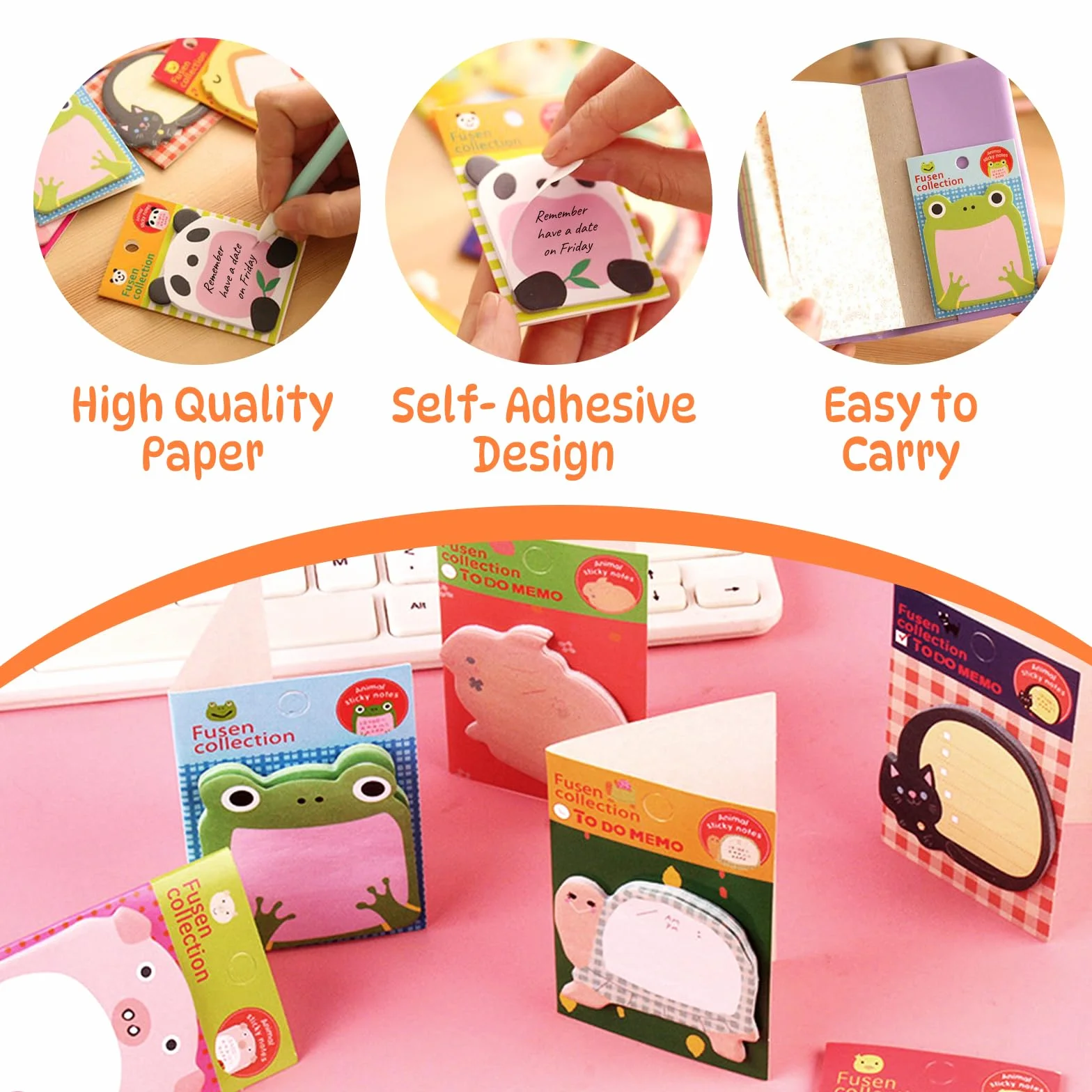 Autocollantes Animales 32 Petits Mignon Notes, 640 Pcs Bloc Notes Adhésives