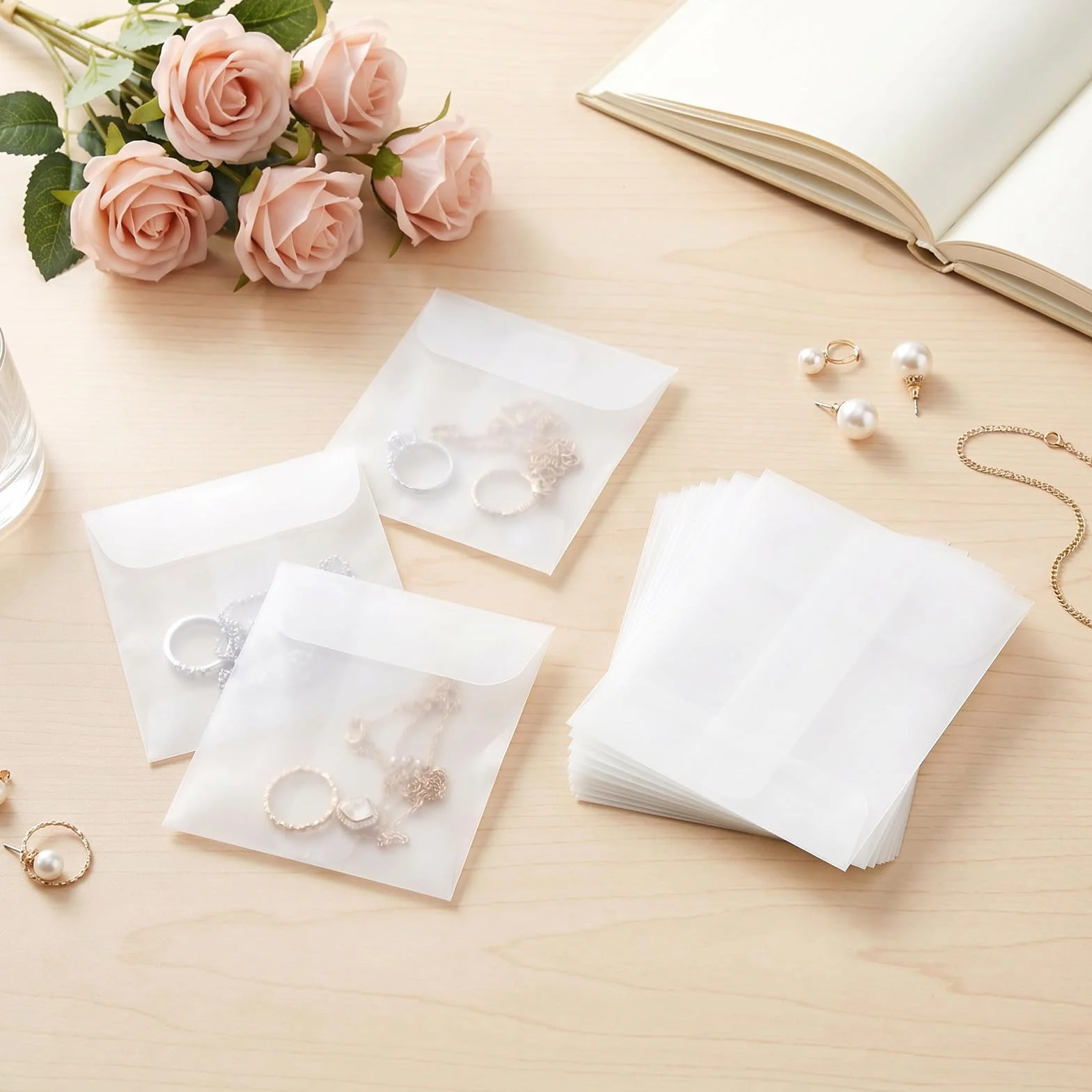 Enveloppes transparentes en verre 9,94 x 7,9 cm Lot de 50 pour timbres invitations