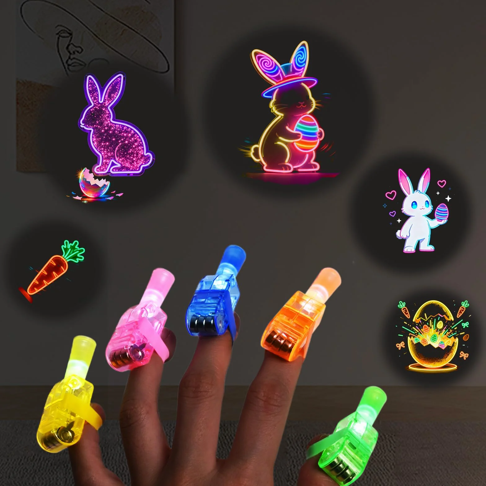 Œufs de Pâques lumineux pour enfants - Lot de 6 avec lumière doigt, décoration Pâques plastique