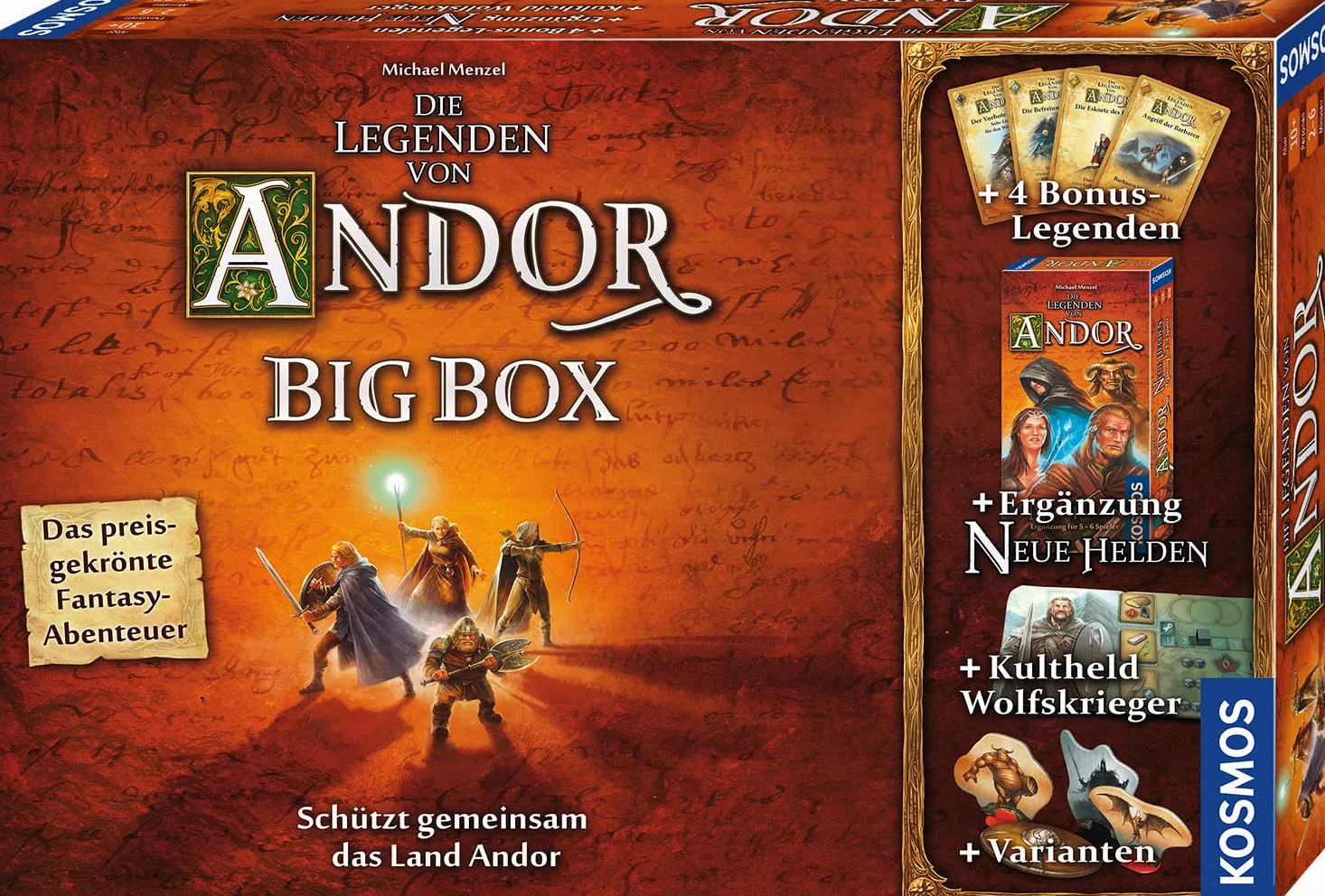 Kosmos Andor 683122 Les légendes d'Andor – Jeu de Base (connaisseurs de l'année 2013) et complément supplémentaire, Jeu de société coopératif Fantaisie à partir de 10 Ans