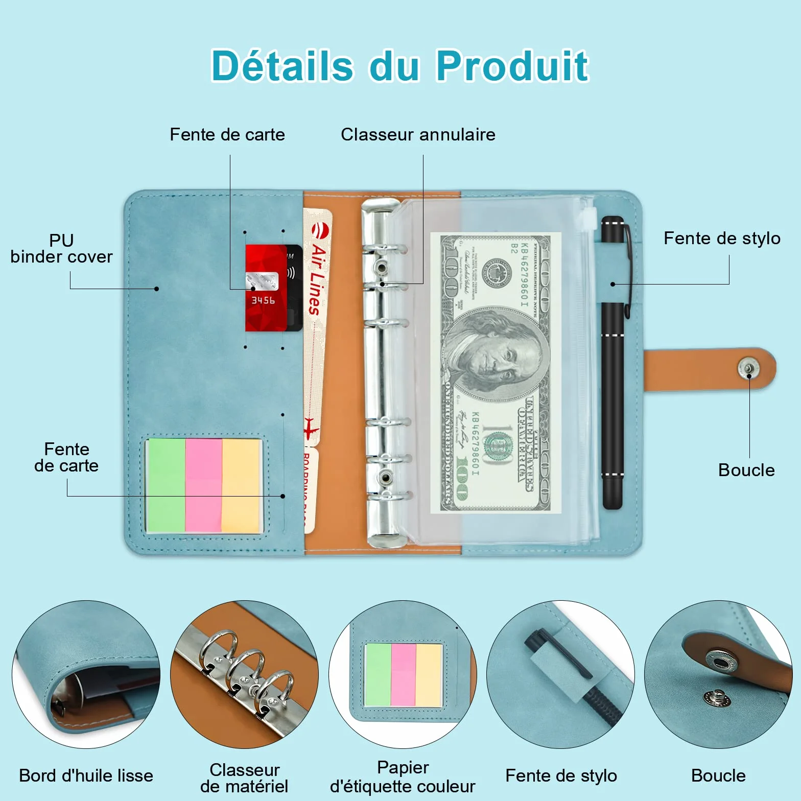 Carnet Budget A6 Avec Pochettes Organisateur D'espèces et de Billets pour Économiser de l'argent, Lac Bleu