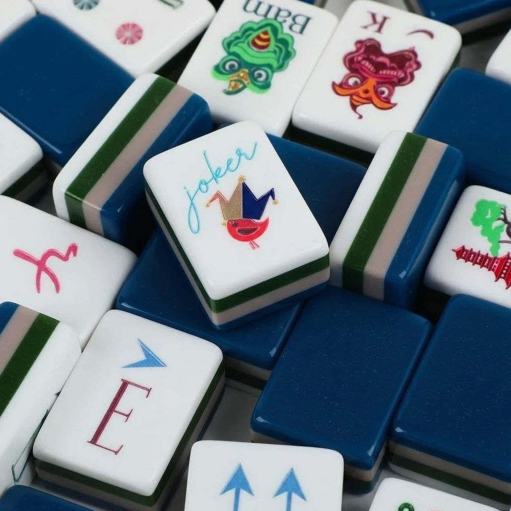 American Mahjong Tile Set 160 tuiles gravées avec Sac de Transport | Ensembles de mah jong de voyage for jeux multijoueurs familiaux, débutants, amateurs de carrelage(1.26"blue)