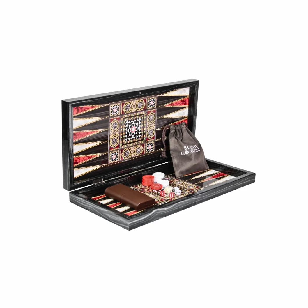 Jeu d'échecs et de Backgammon Manopoulos en Bois Mother of Pearl 19 Pouce