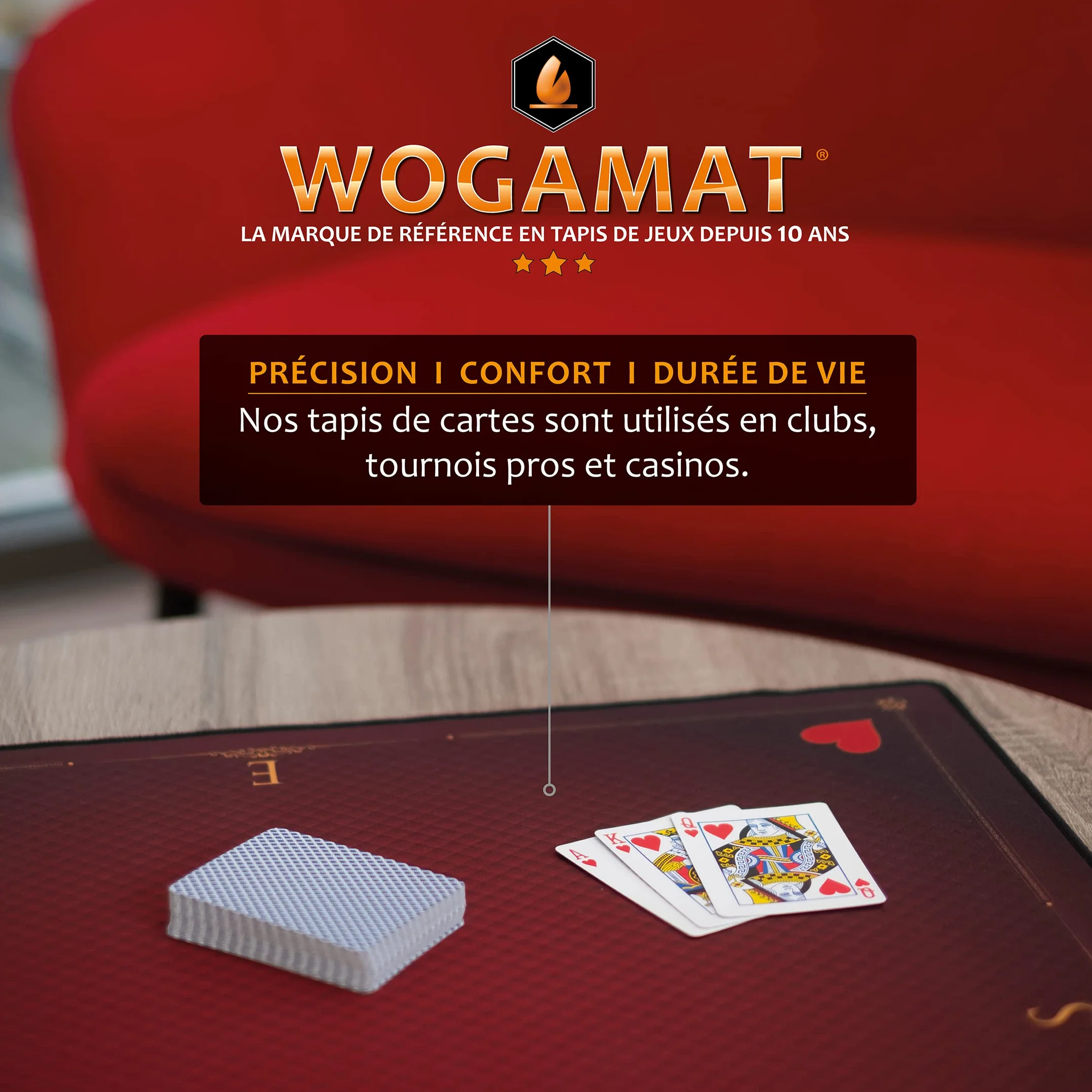 WOGAMAT Tapis De Carte À Jouer Luxe Rouge Poker Contrée Coinche 60 X 60 Cm Neoprene Epais Antiderapant