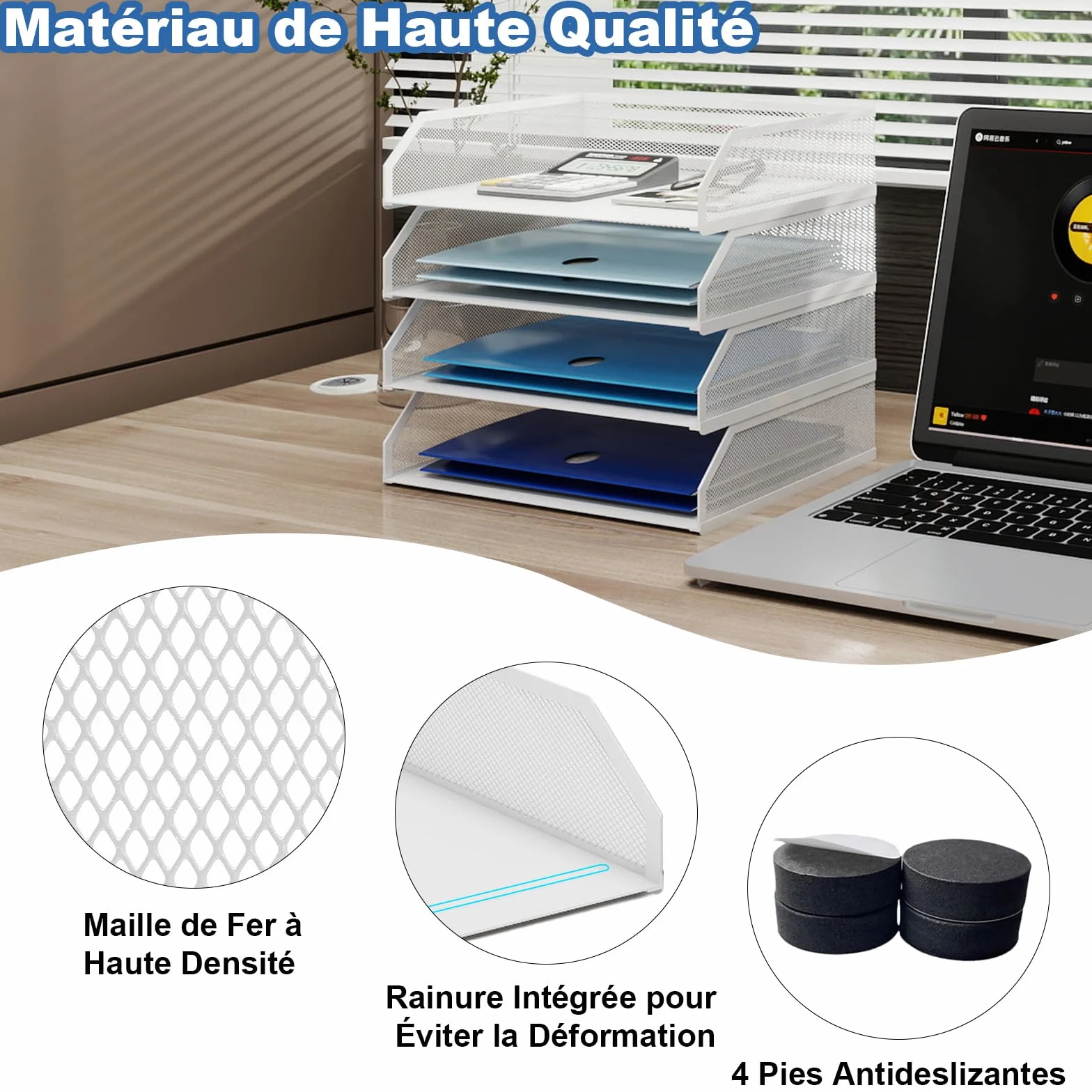 PUNCIA Corbeilles à Courrier Métallique 4 Niveaux Organiseur de Bureau Rangement Documents Blanc
