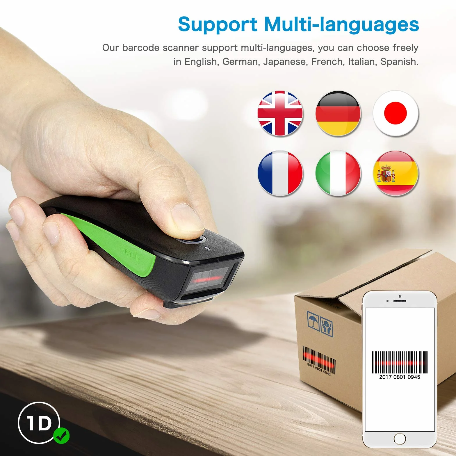 NETUM C740 Bluetooth Barcode Scanner sans Fil 1D pour Tablette iPhone iPad Android iOS PC POS