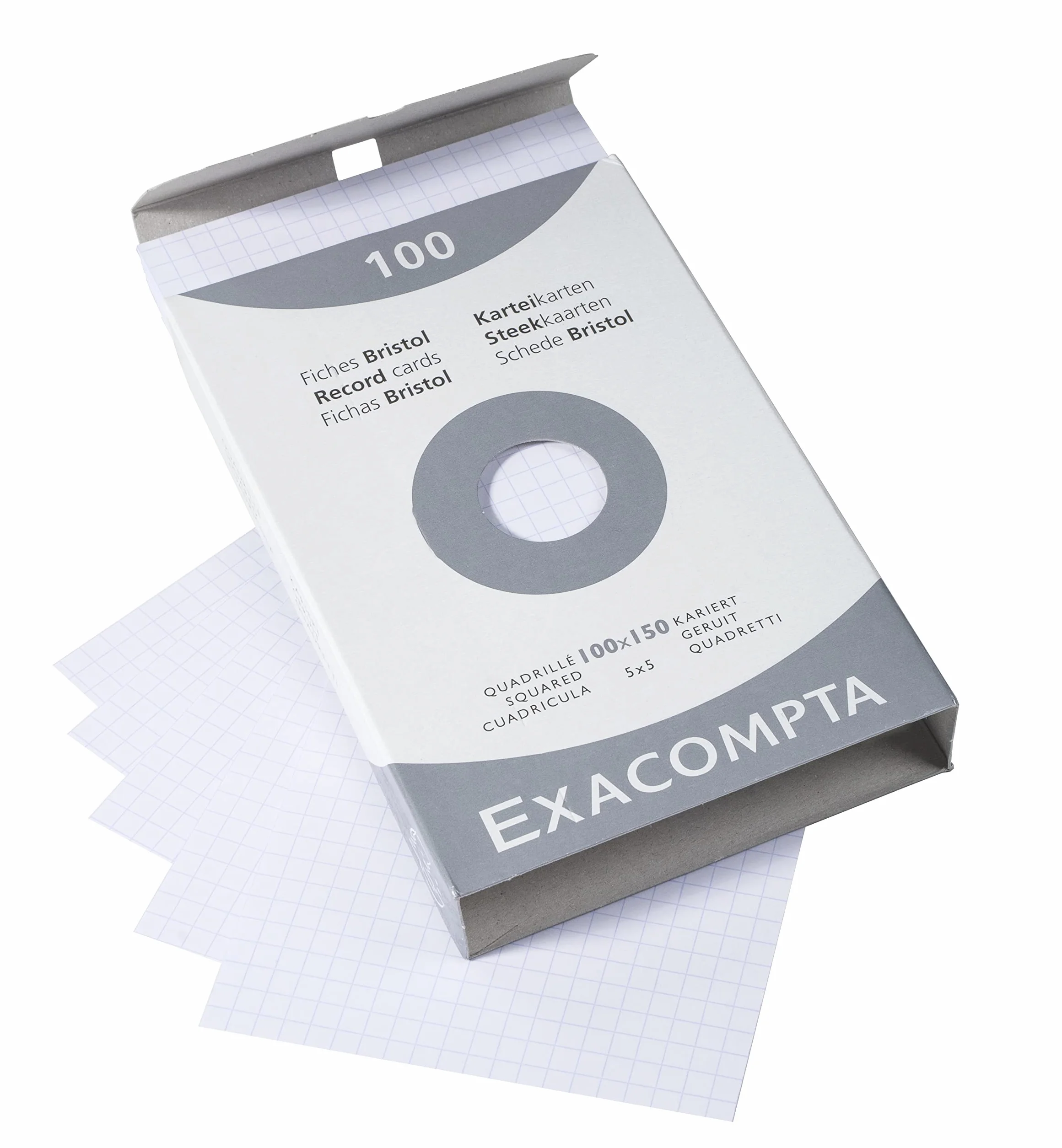 Exacompta Pack Essentiel 3 Étuis 100 fiches bristol quadrillées 5x5 non perforées 100 x 150 mm blanc