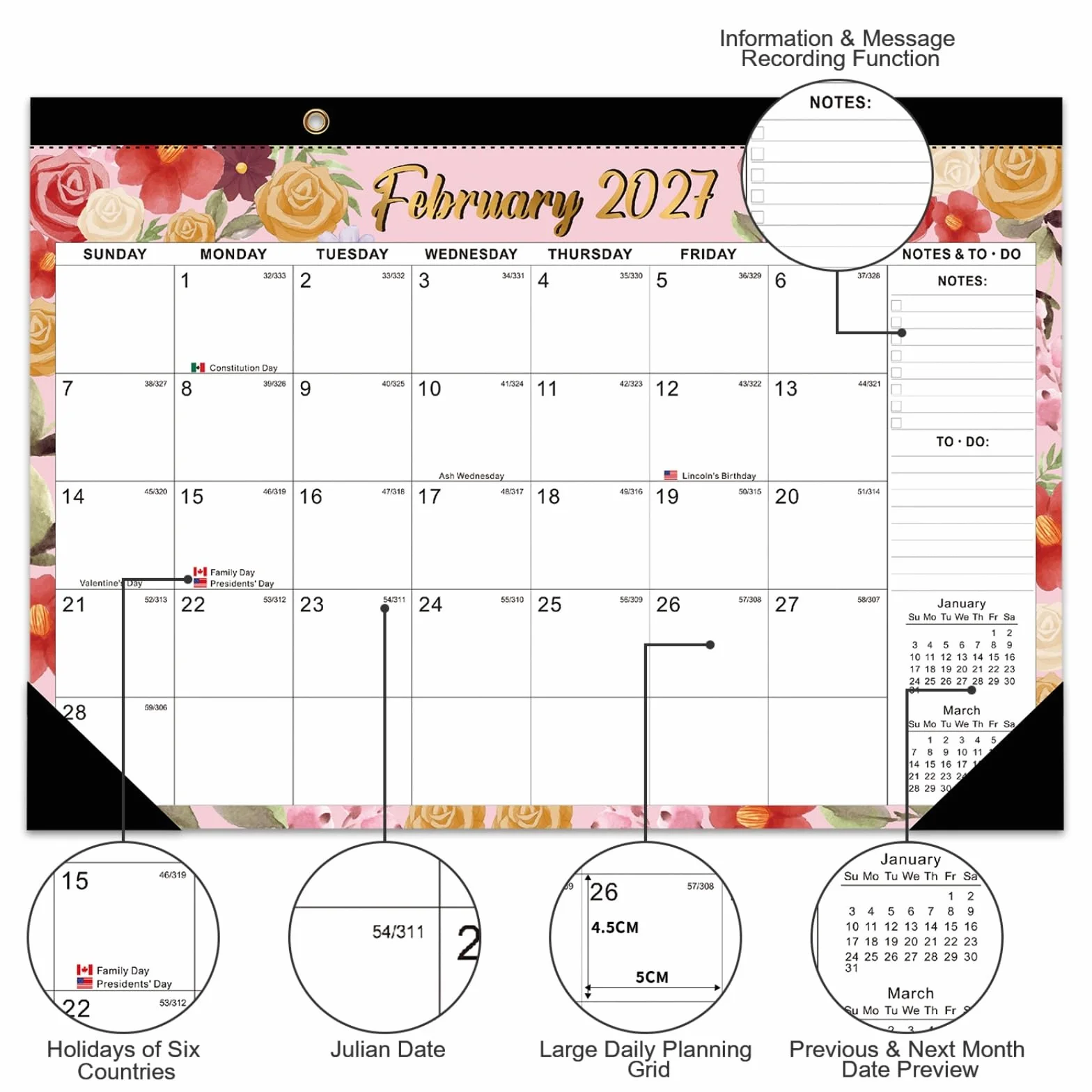 Calendrier mural juin 2026 décembre 2027 19 mois détachable autocollants planification bureau