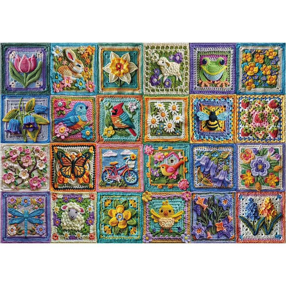 Wentworth Wooden Puzzles Springtime Crochet – Puzzle 250 pièces pour adulte, pièces irrégulières, design Jessica White pour les amateurs d'animaux et de crotchets, bois provenant de sources durables