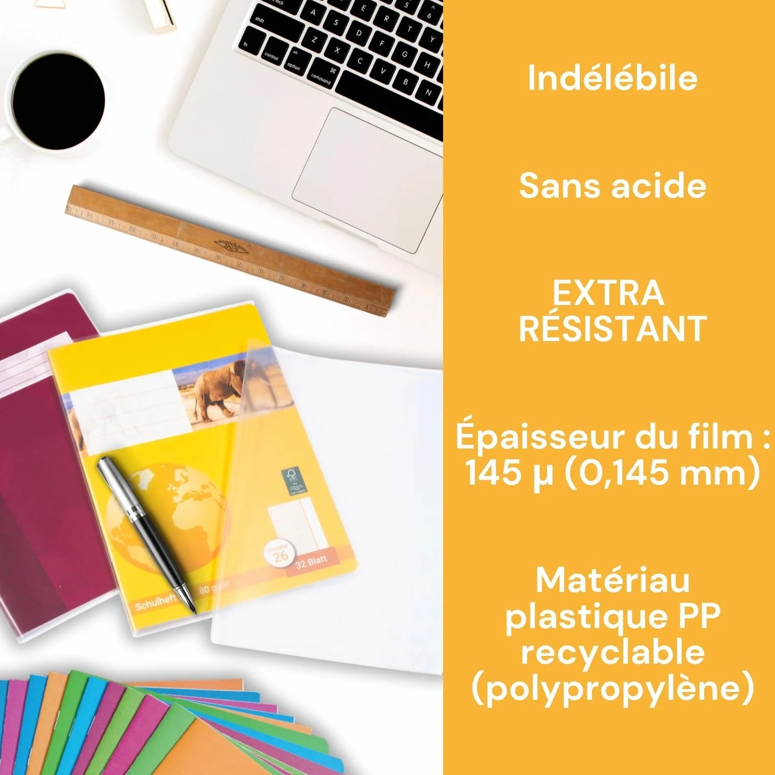 Lot de 15 protège-cahiers en verre transparent extra résistant 15,1 x 21 cm polypropylène recyclable indélébiles
