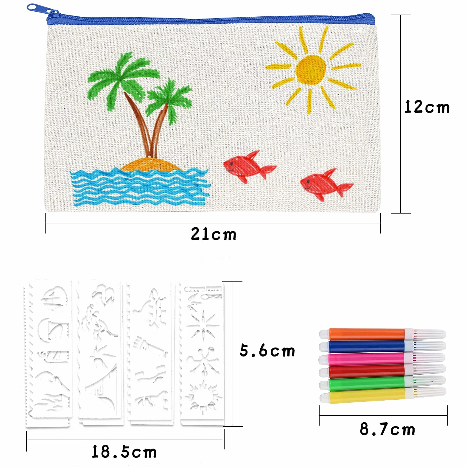 Cieex Trousse à Décorer 15 Pièces Pochette Tissu Zippée Personnalisable
