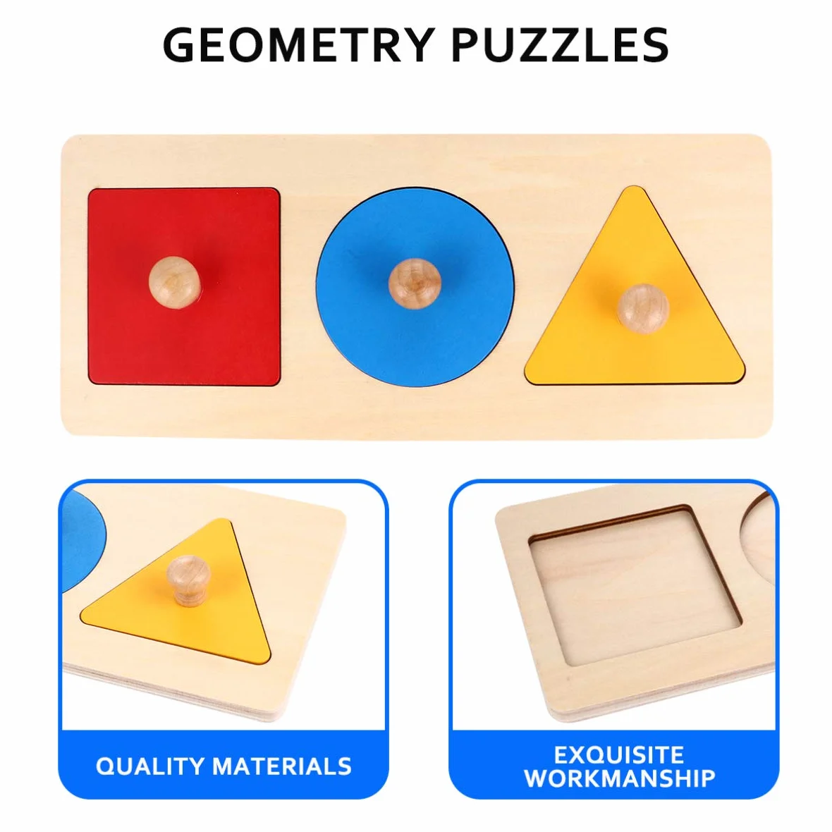 Montessori Puzzle géométrique à emboîter Jouet en bois 30,5 x 10,9 x 3,5 cm Jouet éducatif développement précoce