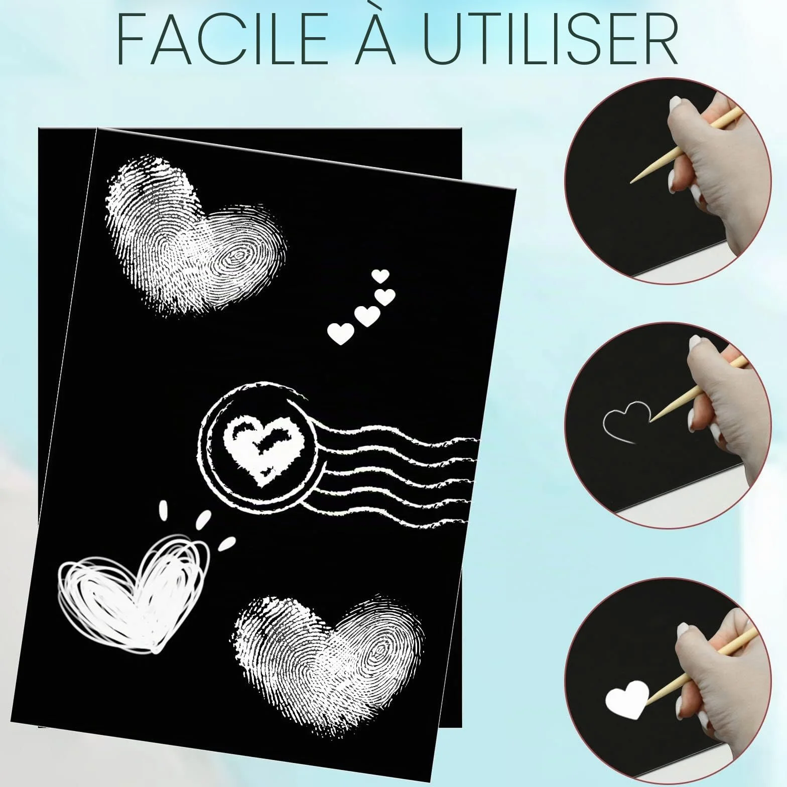 Lot de 30 papiers à gratter noirs avec stylet en bois pour adultes, fournitures artisanales