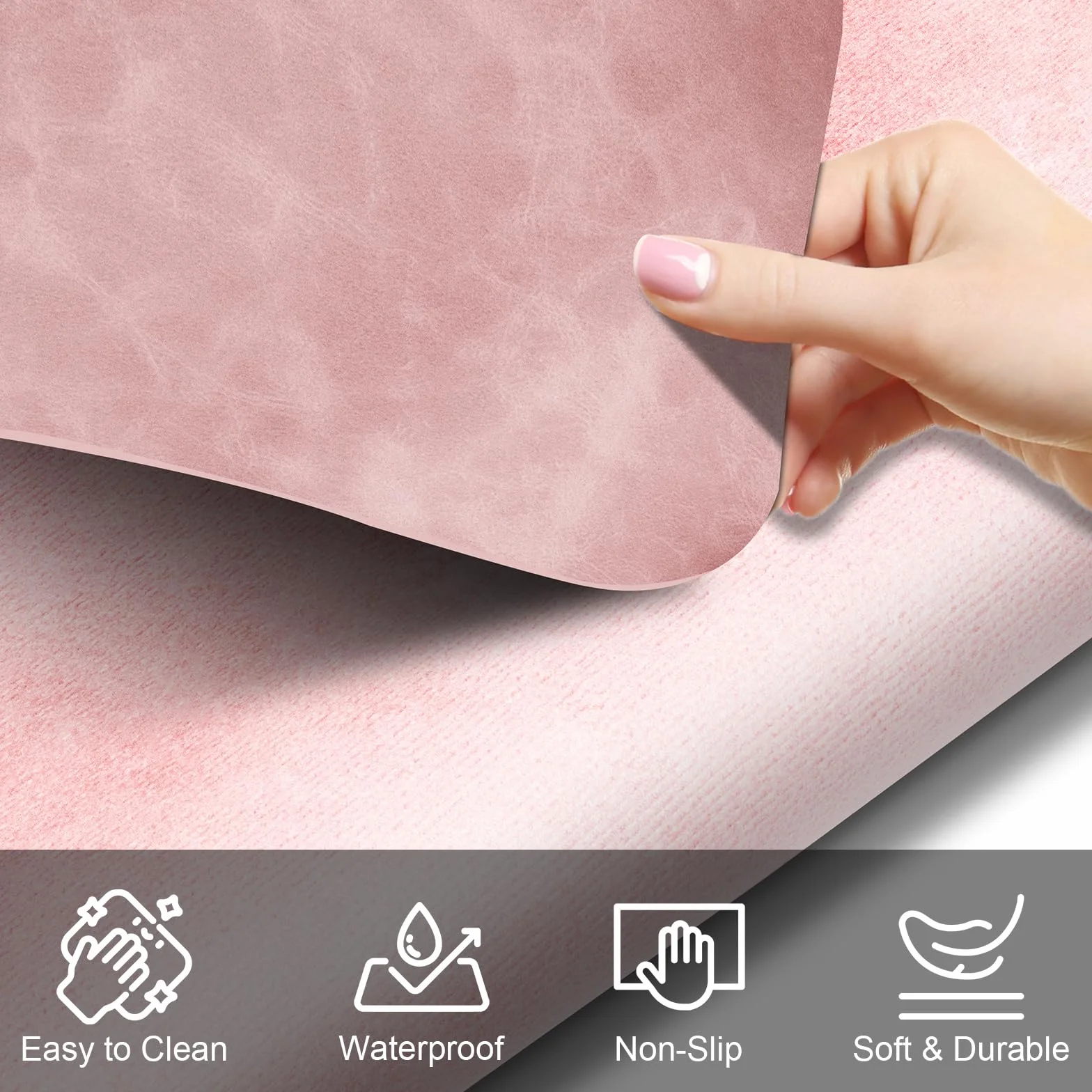 Sous-main de bureau en cuir vieilli imperméable 80 x 40 cm rose