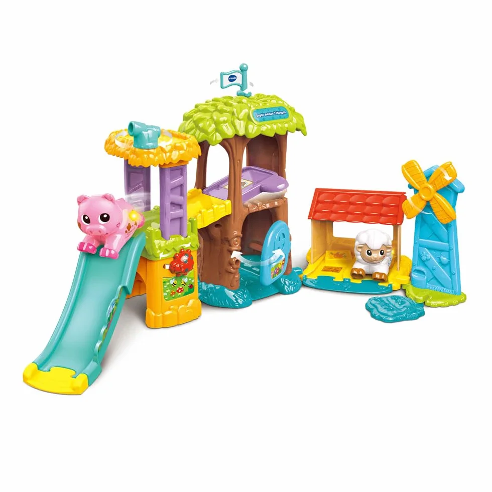 VTech Tut Tut Animo Bisous Super Maison Toboggan Ferme Jouet Enfant avec Violette Vache Pipelette Jouet Musical Sonore Cadeau 1 à 5 Ans Français