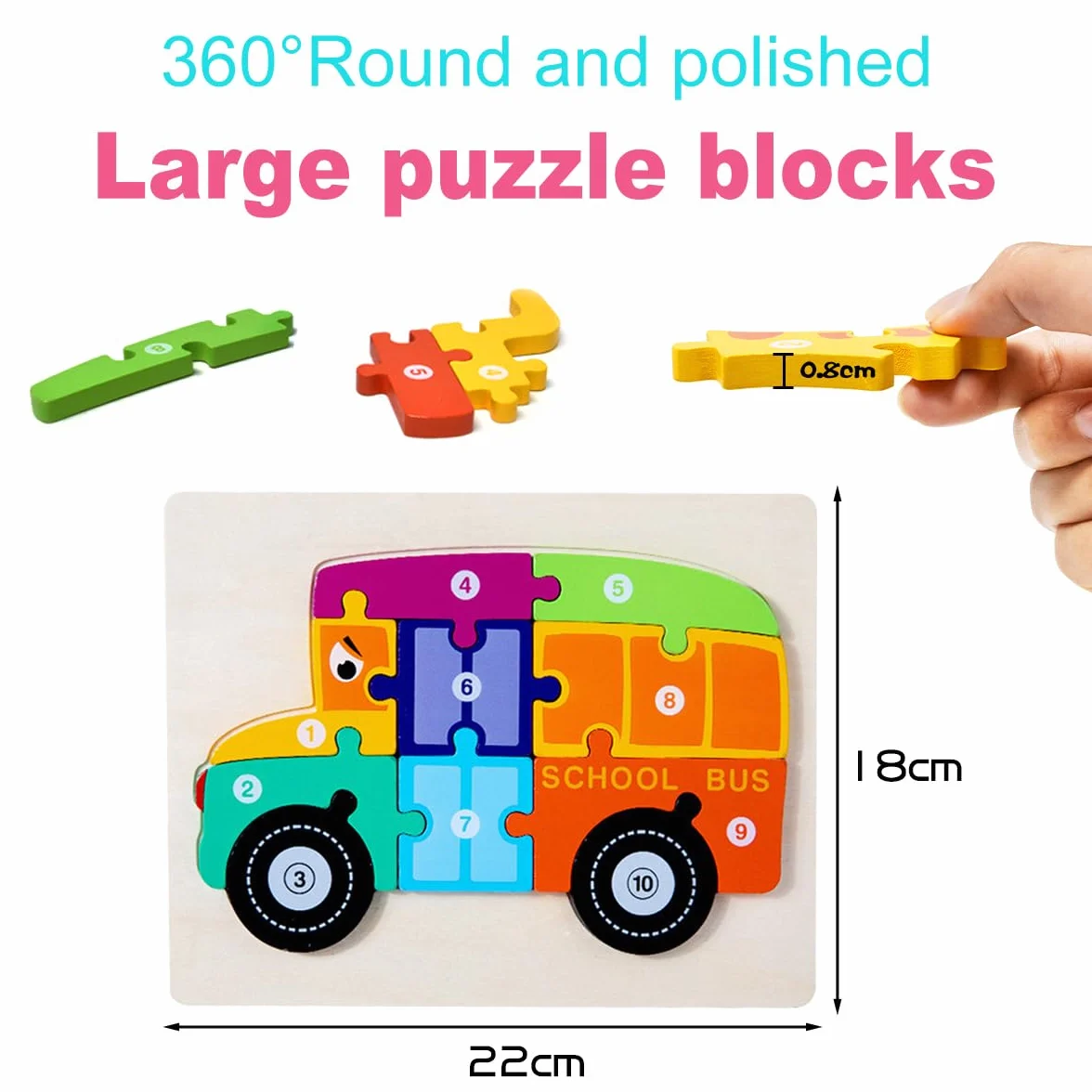 Puzzles en bois Montessori pour enfants 2-4 ans, 4 pièces, cadeau garçons filles dinosaure bateau