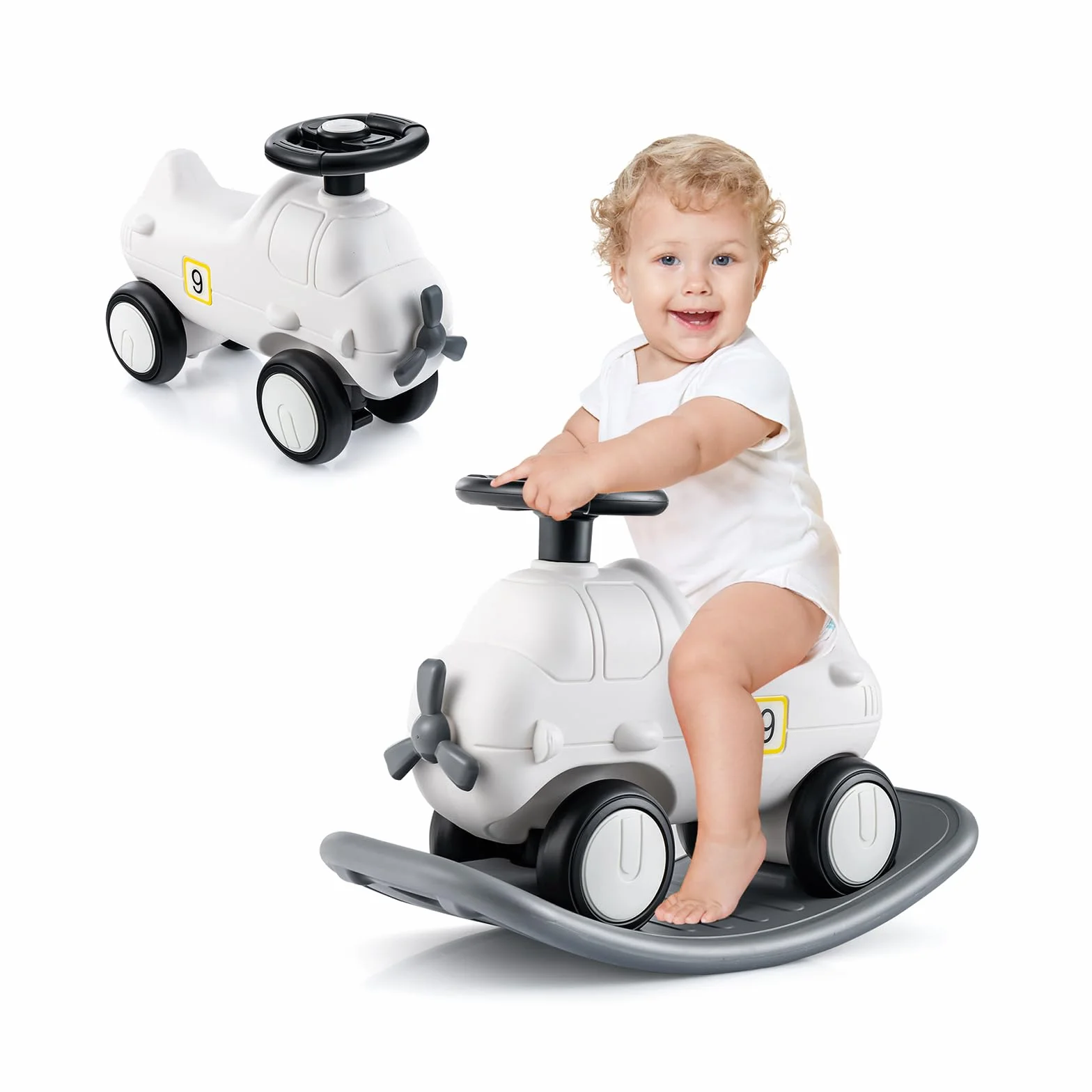 GOPLUS Cheval à Bascule Enfant 3 en 1 Convertible Porteur Planche Équilibre Avion Intérieur Extérieur 1 an+