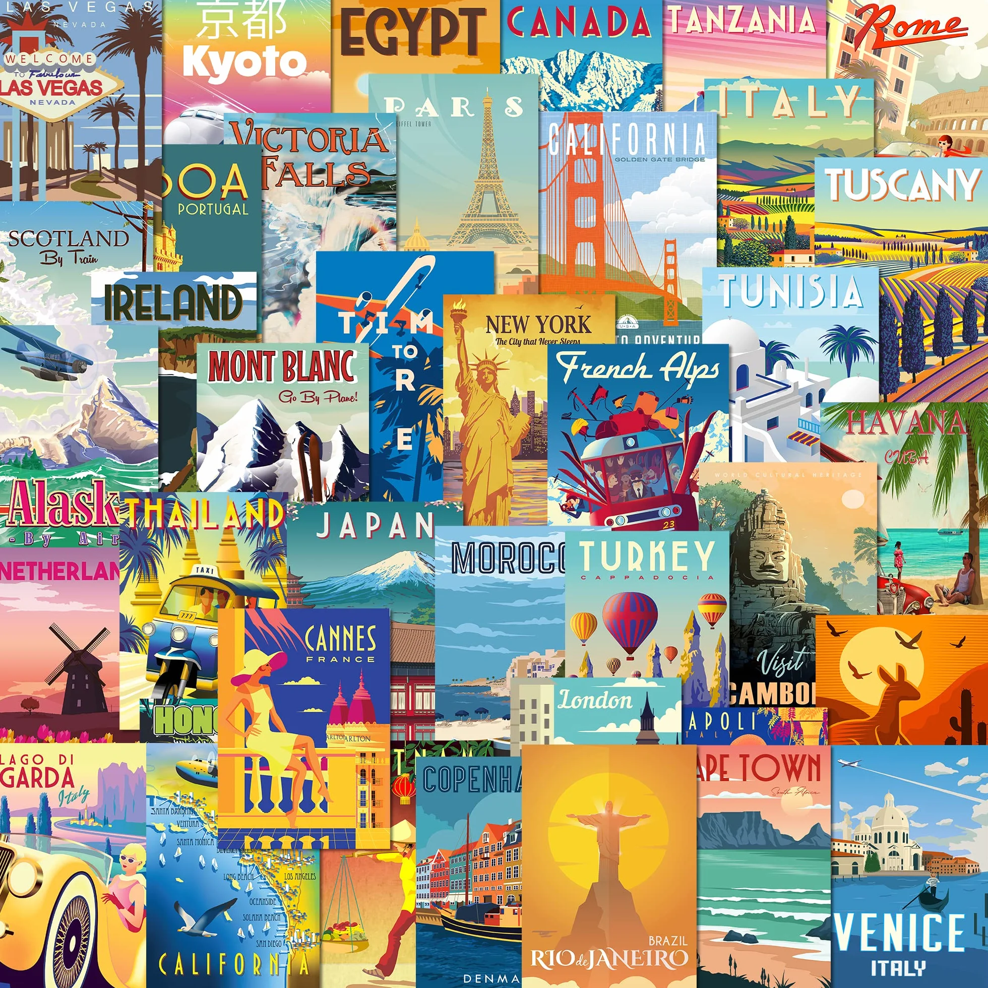 Olivia Samuel 40 cartes postales de voyage rétro mixtes destinations populaires exotiques couleurs vives