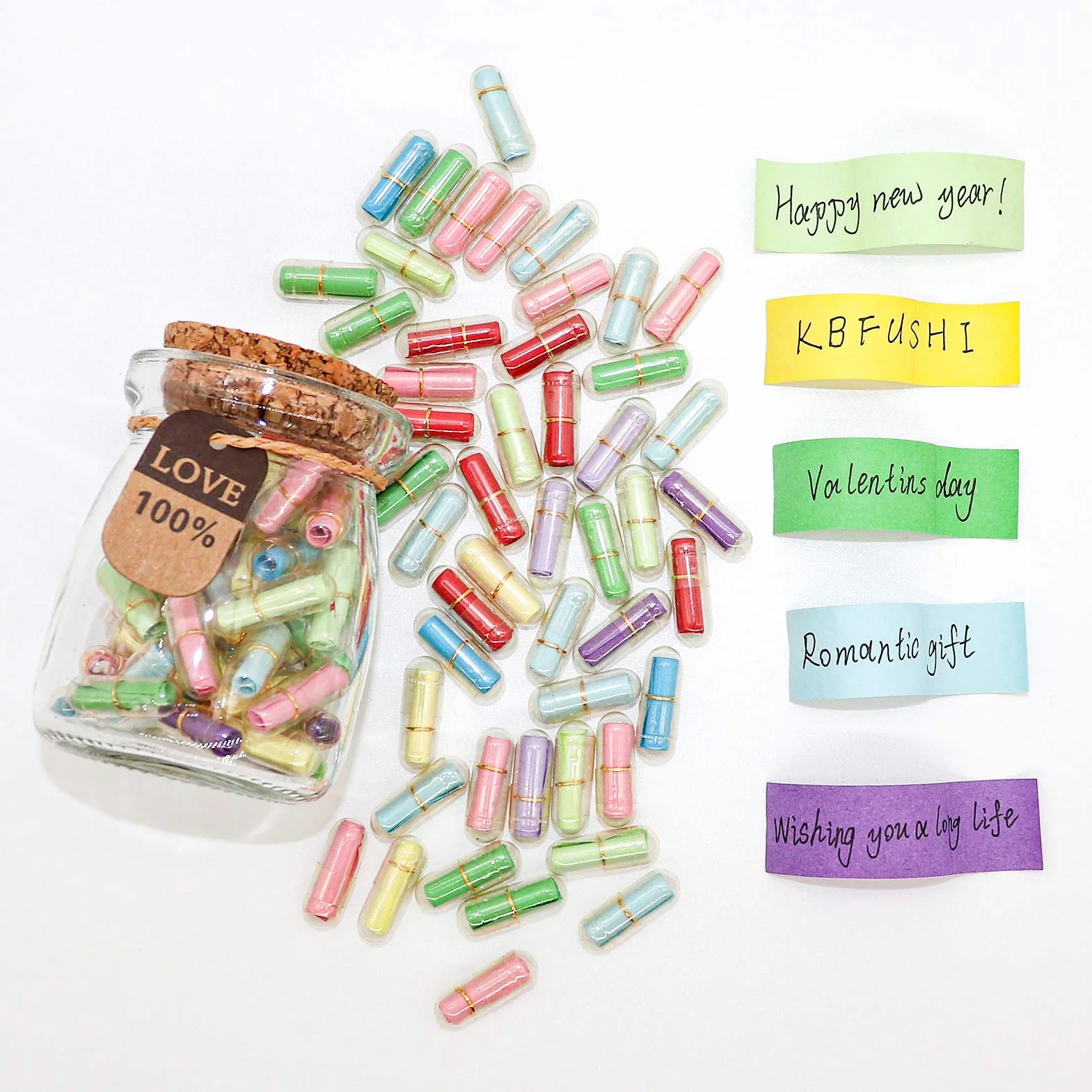 Lot de 60 lettres en forme de capsule avec message dans une bouteille, cadeaux pour anniversaire, Noël