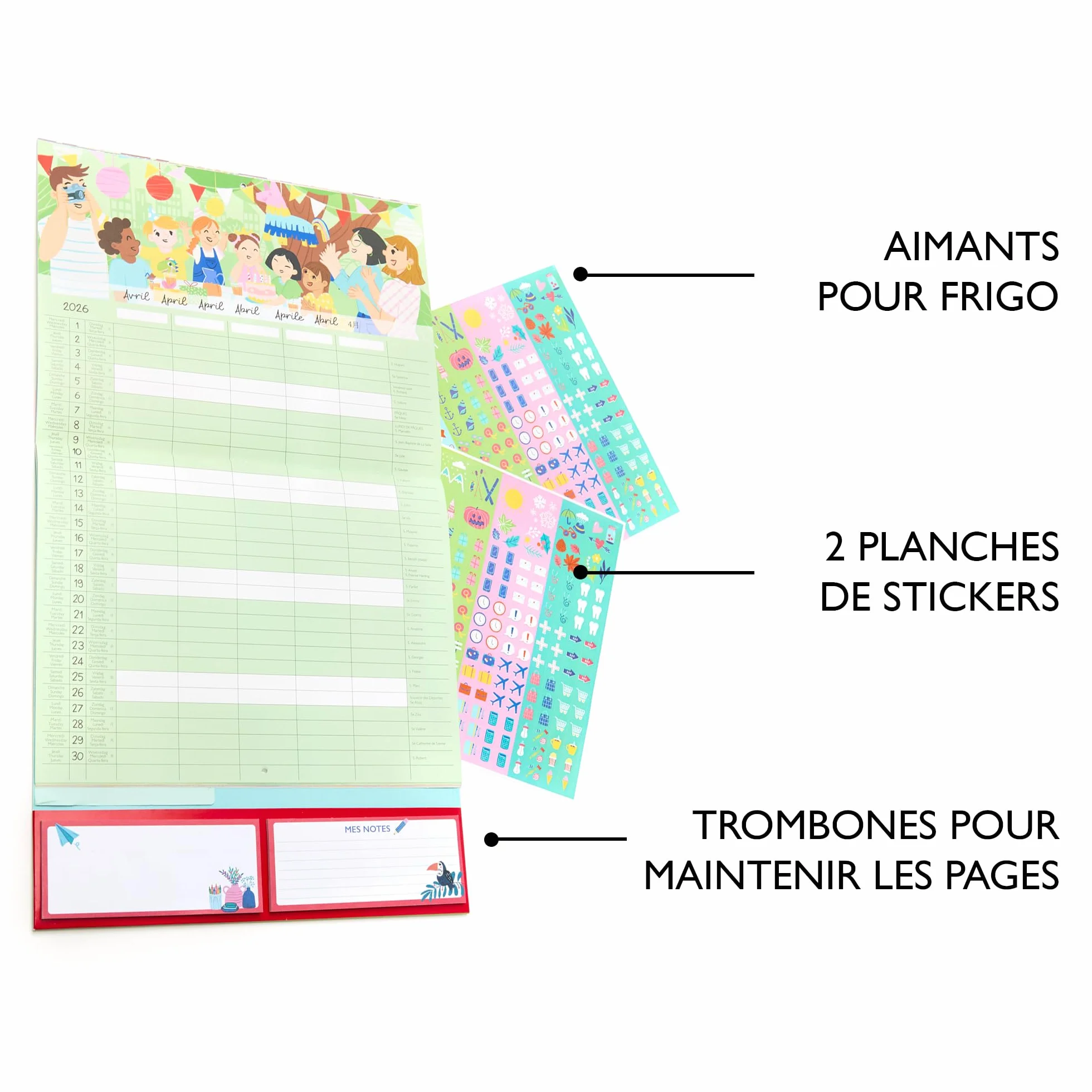 DRAEGER PARIS 1886 Organiseur familial mural 28x28 cm 2026-18 fiches mensuelles Papier FSC