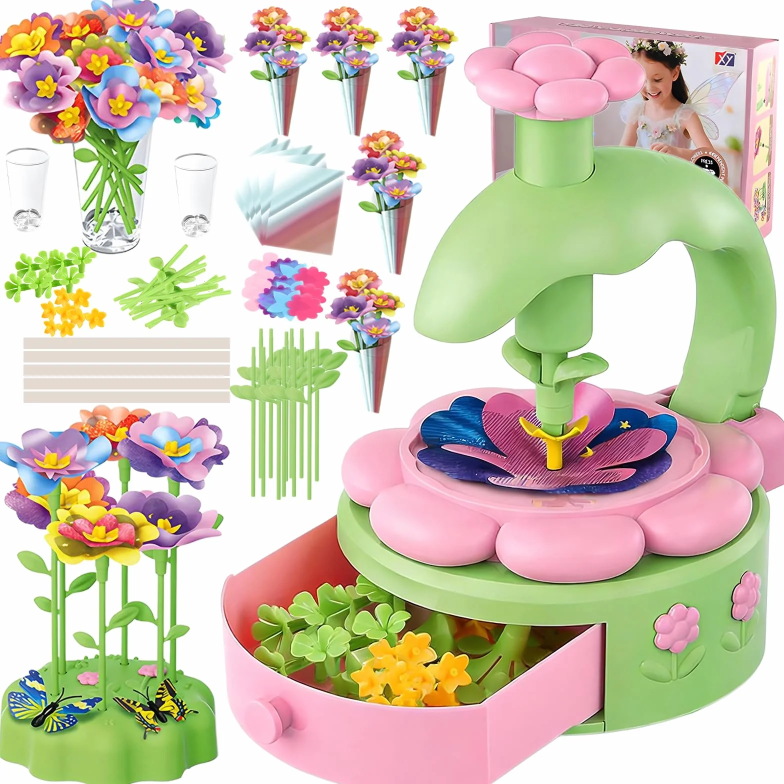 Kit Création Bouquet de Fleurs Enfant, Jouet Bricolage Filles 4-9 Ans