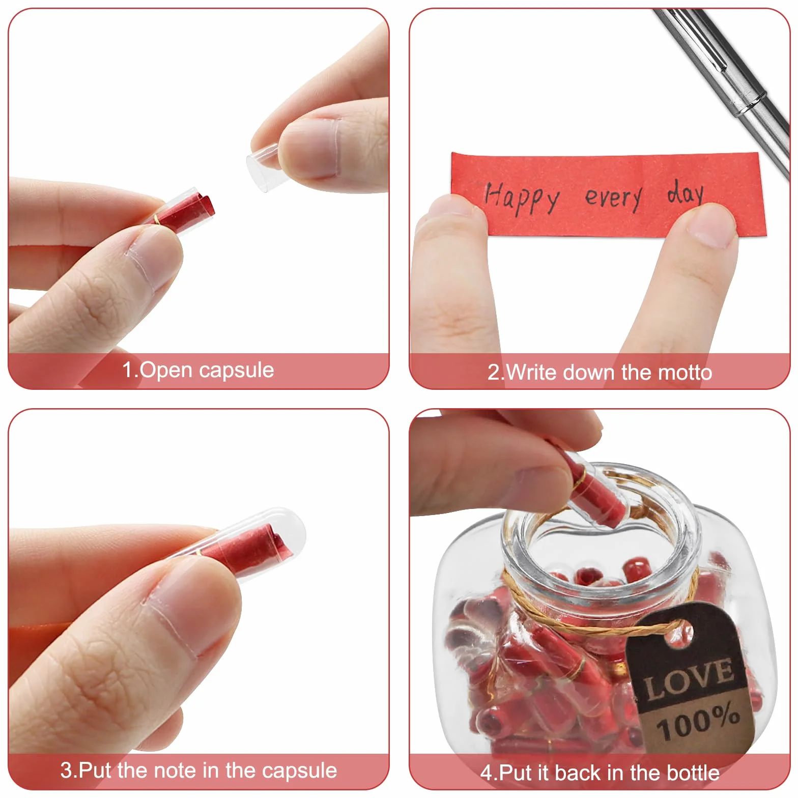 Capsule Letters Message in a Glass Bottle 50PCS Love Romantic Gifts for Boyfriend Girlfriend Valentine's Day Red