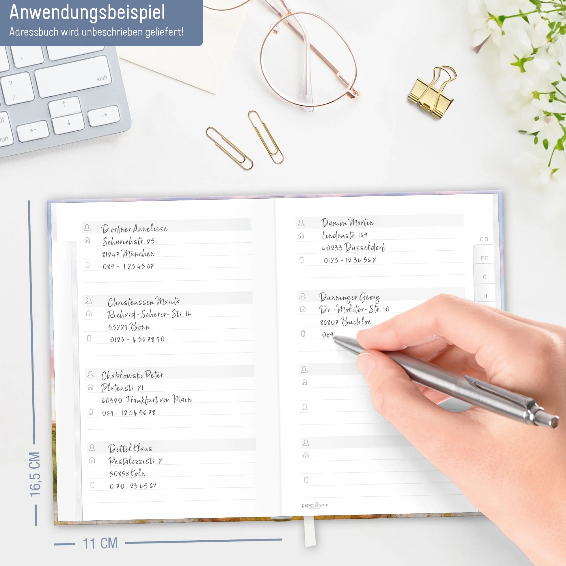paper&you® Carnet d'adresses A6+ avec onglet A-Z papier premium 120 g/m² Phare durable