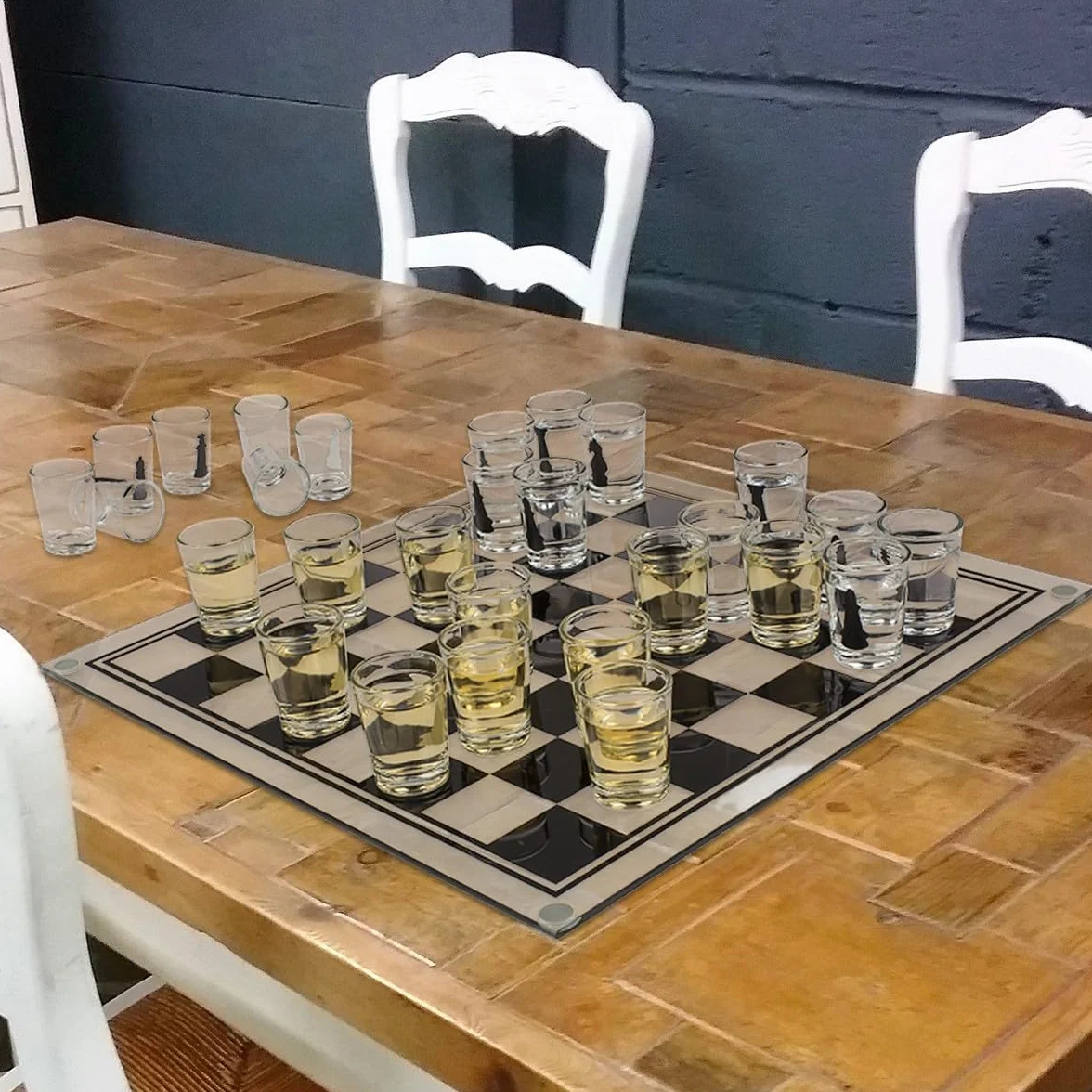 Jeu d'échecs 35 x 35 cm Verres Boîte Cadeau