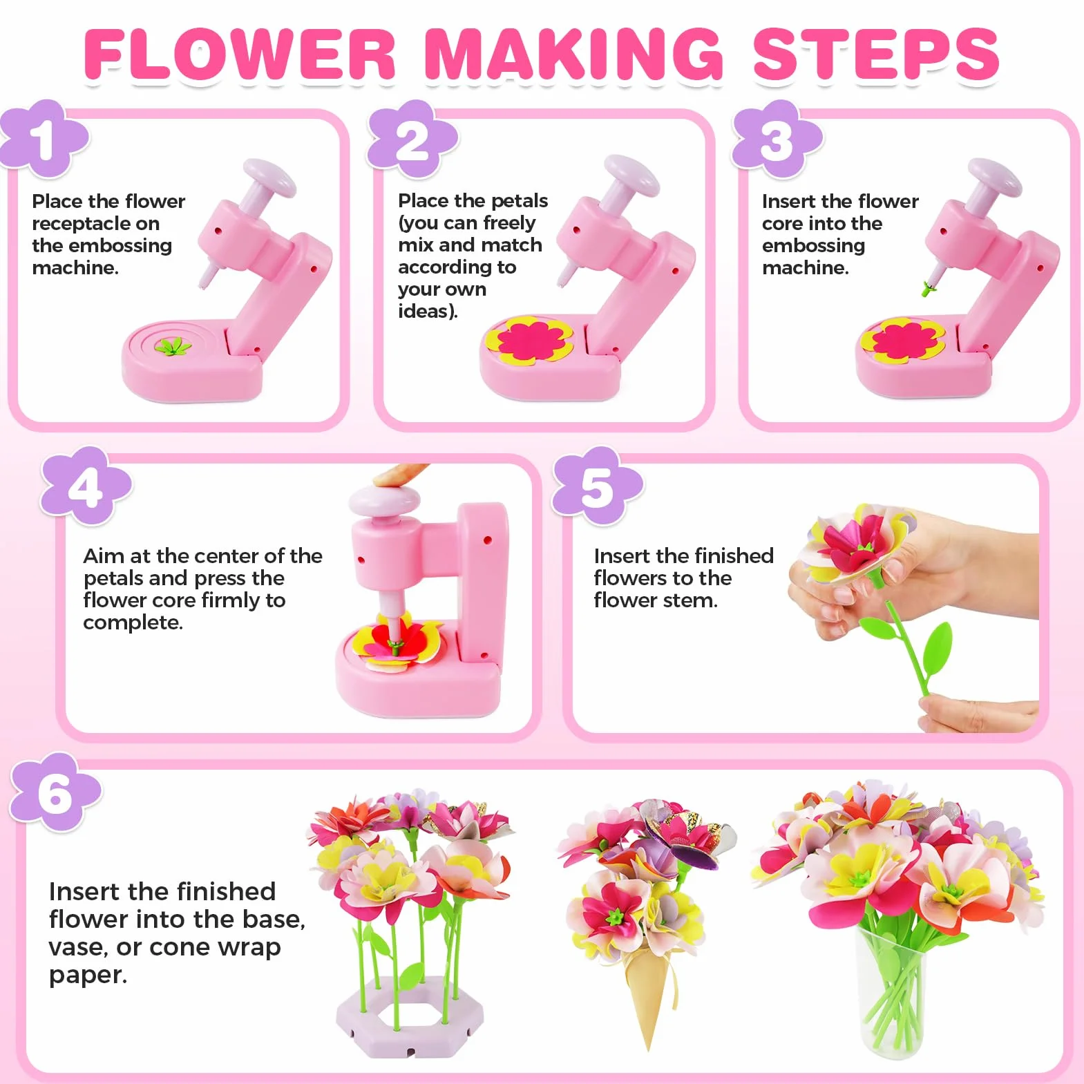 ASTGMI Kit Création Bouquet de Fleurs DIY, Cadeau Fille 3-10 Ans, Jouet Fleurs Enfant
