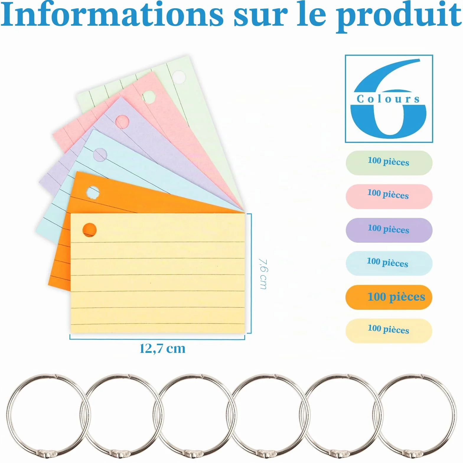 A8 Flashcard 600Pcs Lignées Flashcards avec Anneau Cartes de Vocabulaire pour Apprentissage