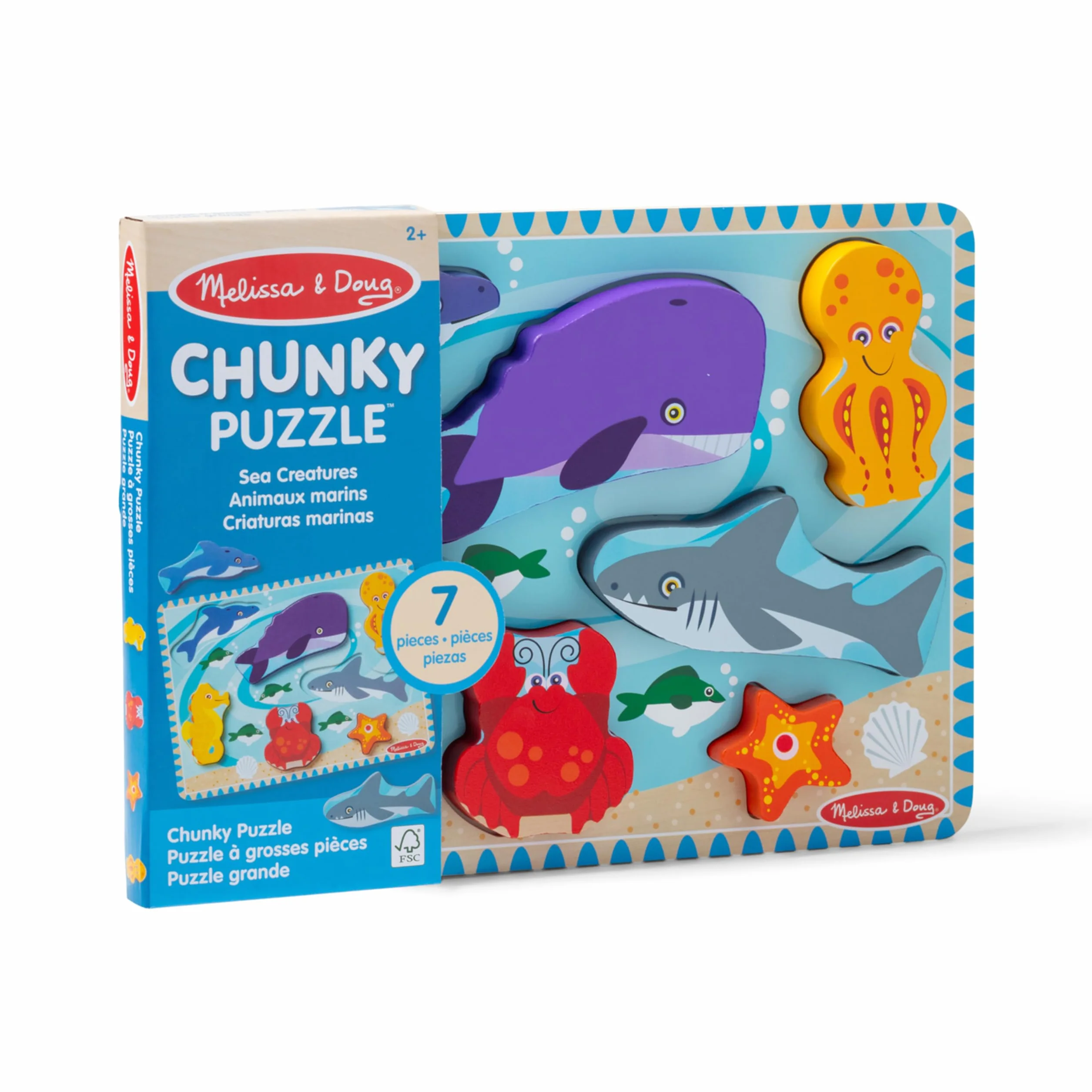 Melissa & Doug Puzzle Animaux Marins 7 Pièces Jouet En Bois Educatif Enfant 2 Ans+