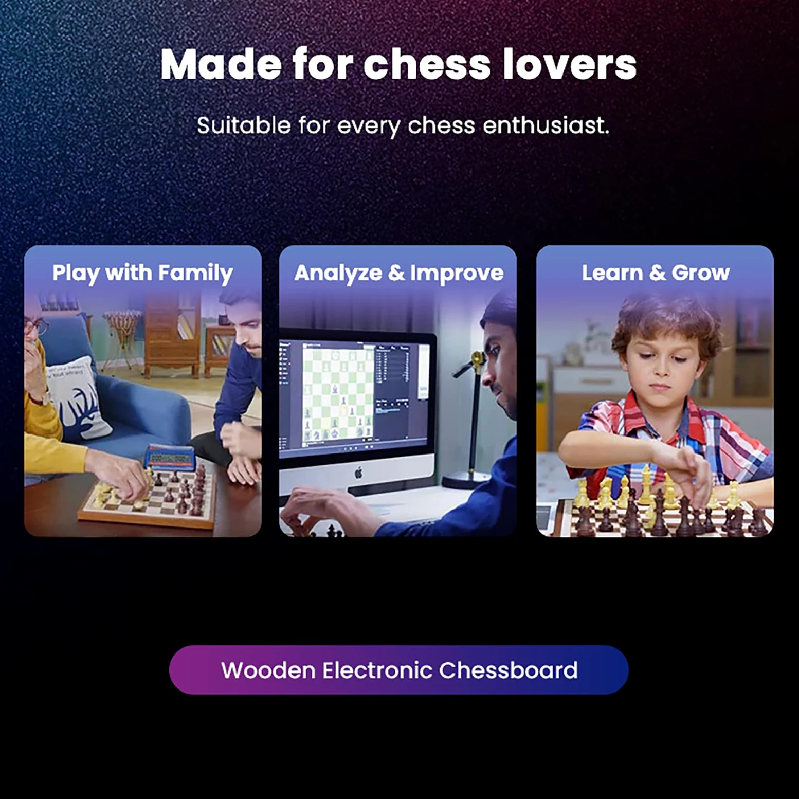 Jeux d'échecs électroniques Chessnut Air - Échiquier en Bois Fait Main, LED, IA adaptative et Application