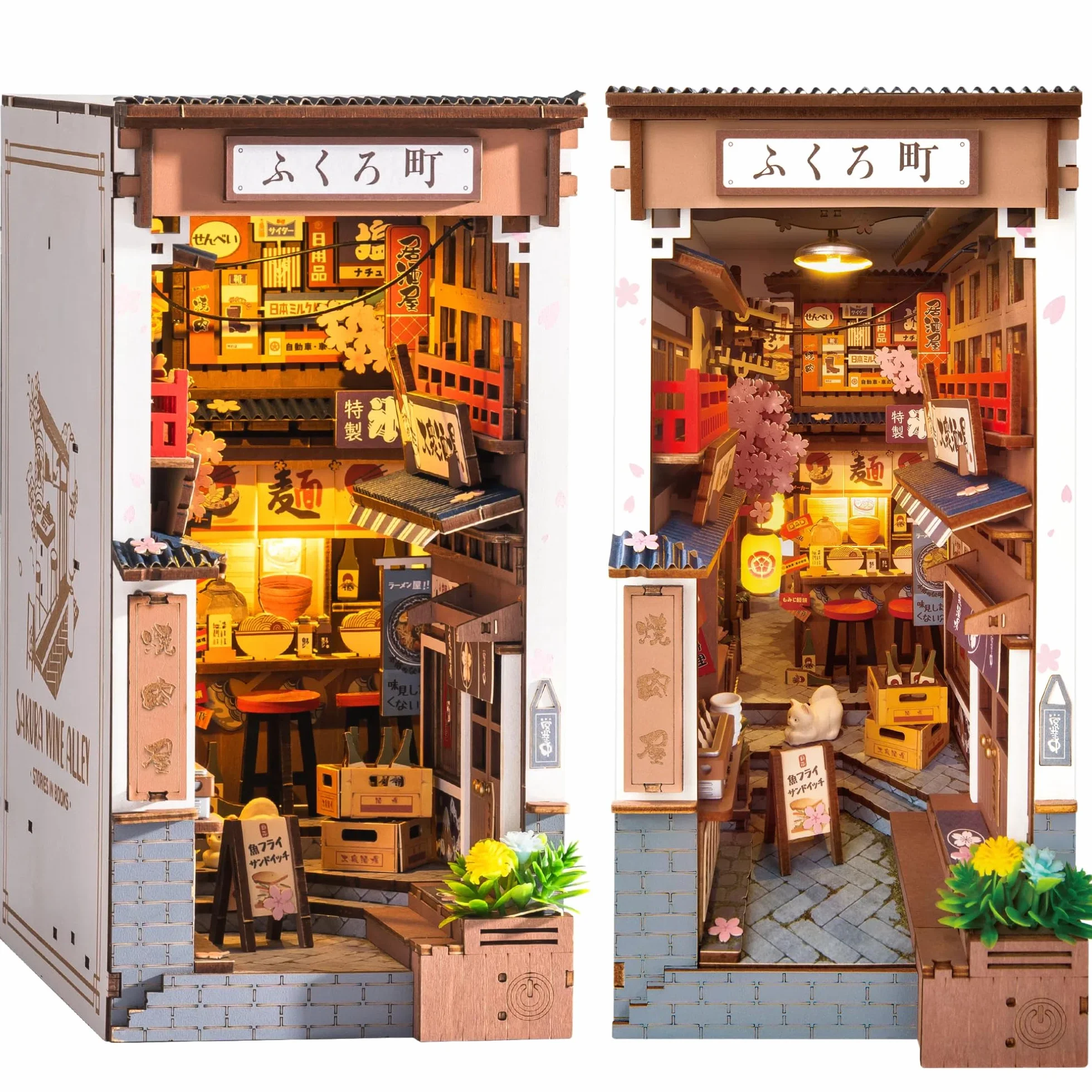 Rolife Book Nook DIY Maquette en Bois Adulte Lumières Allée des Vins de Sakura Puzzle 3D Miniature Maison Serre-Livres Diorama