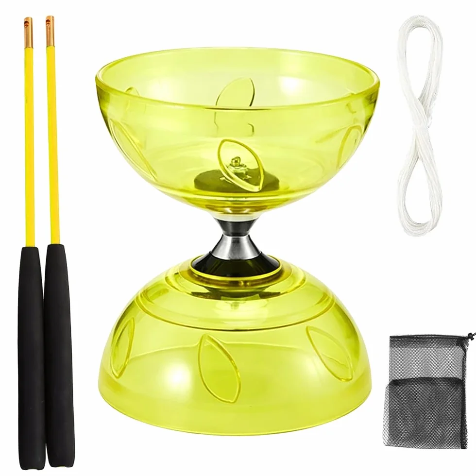 Diabolo LED roulement à billes 4,5 mm kit jonglage baguettes outil cirque roue libre jaune