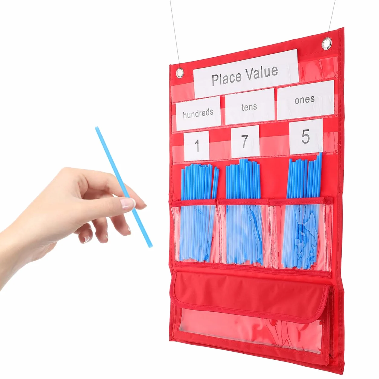 LALAFINA Tableau à Poches pour Compter avec 30 Cartes Numériques 200 Pailles 20 Élastiques Suspendu Enseignement Comptage