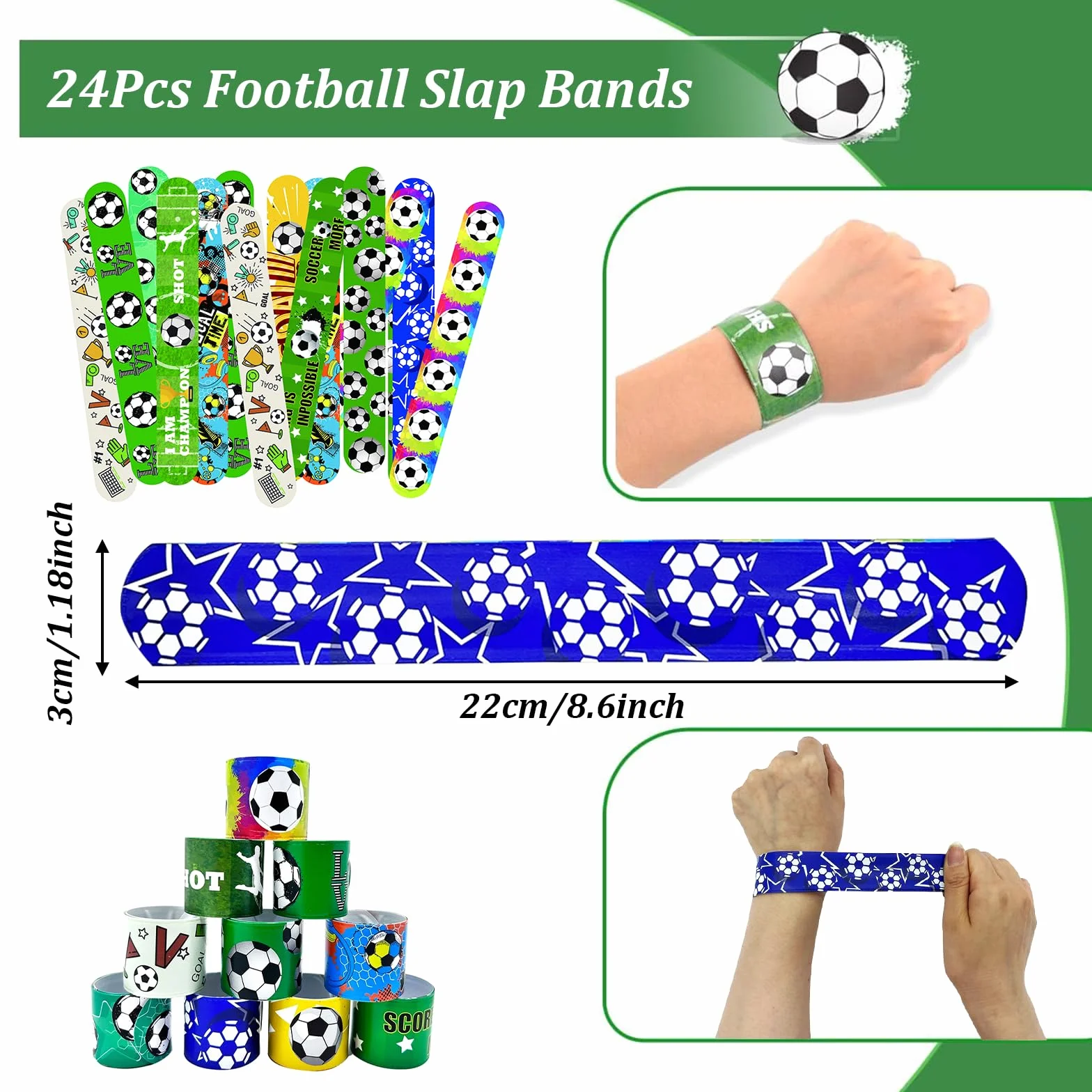POPOYU 24Pcs Football Slap Bracelet Cadeau d’Anniversaire Enfant Garçons Filles