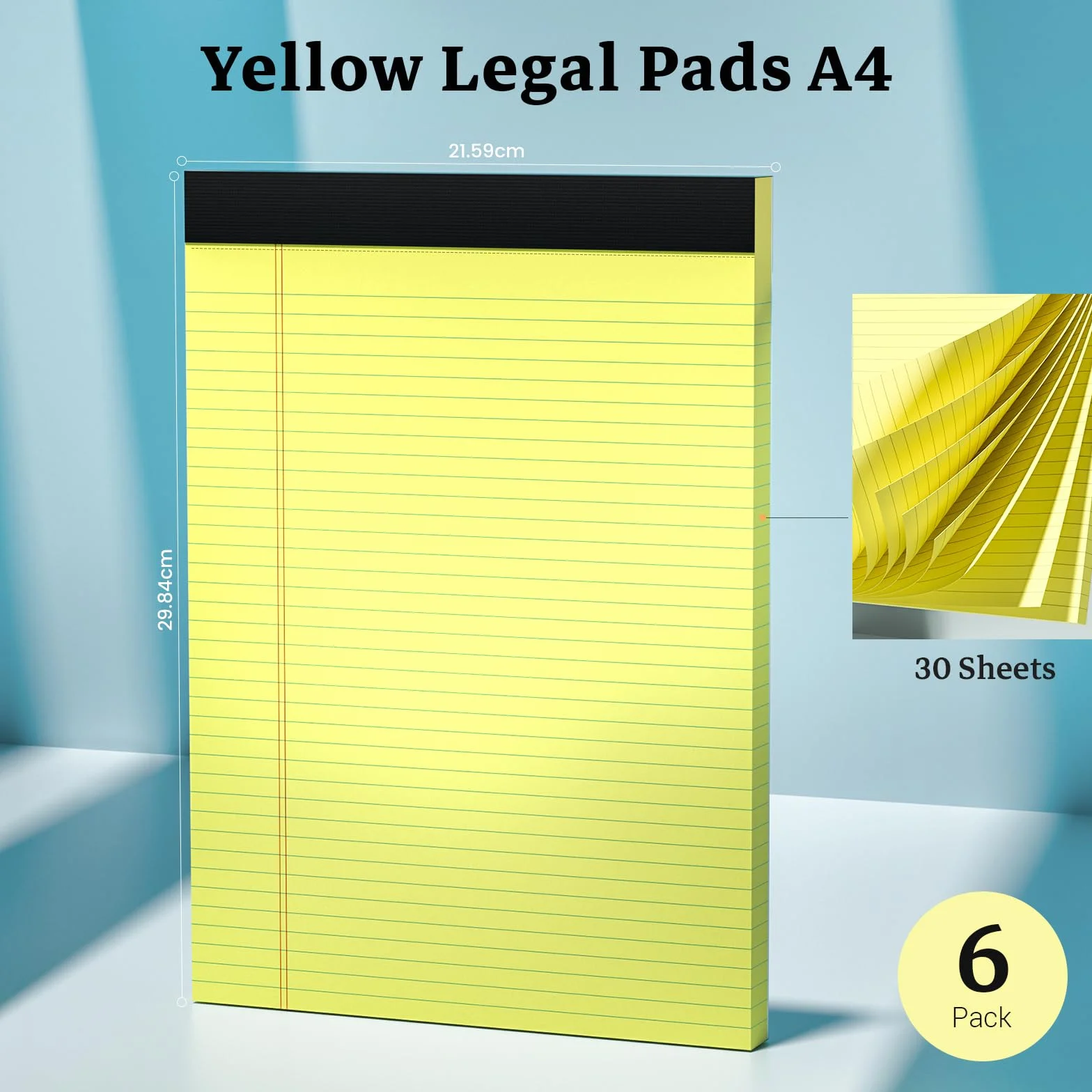 Blocs-notes A4 ligné 30 feuilles double face papier jaune lot de 6