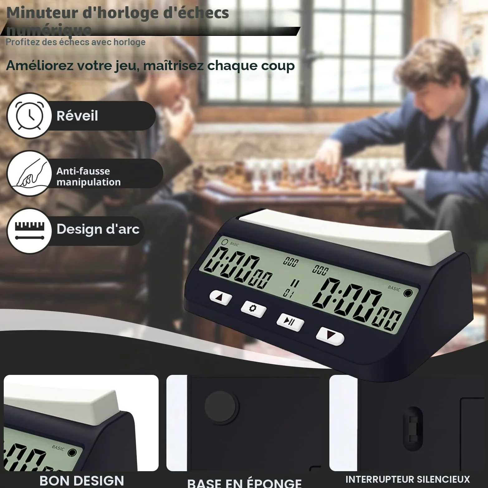 2 minuterie numérique d'échecs avec retard bonus de base et temps positif. Montre portable 3 en 1 avec bonus de temps et de retard, idéal pour Chess I-Go modèle mis à jour