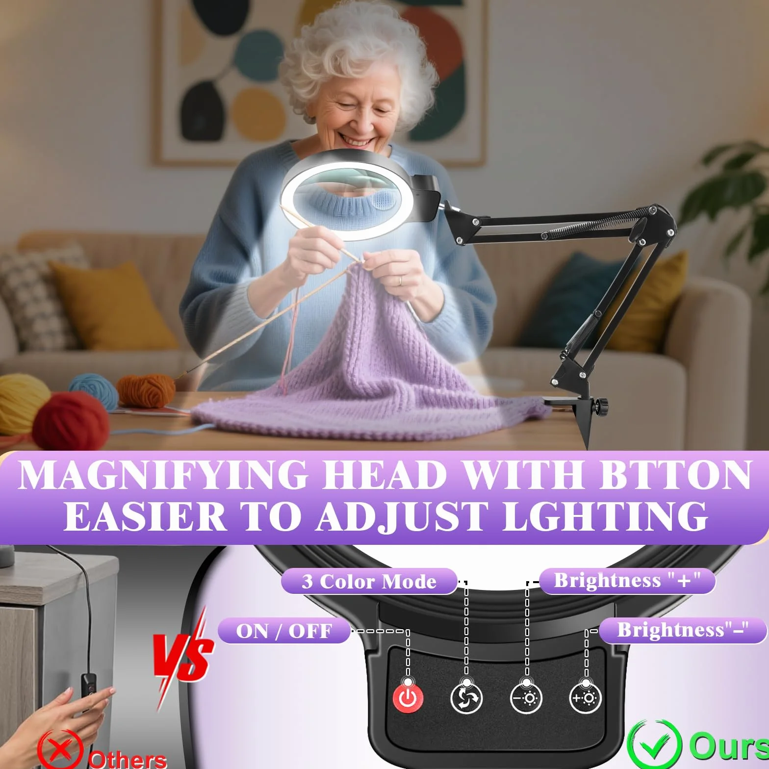 Loupe avec Lumière 36 LED 3 Modes de Couleur Mains Libres pour Lecture Artisanat