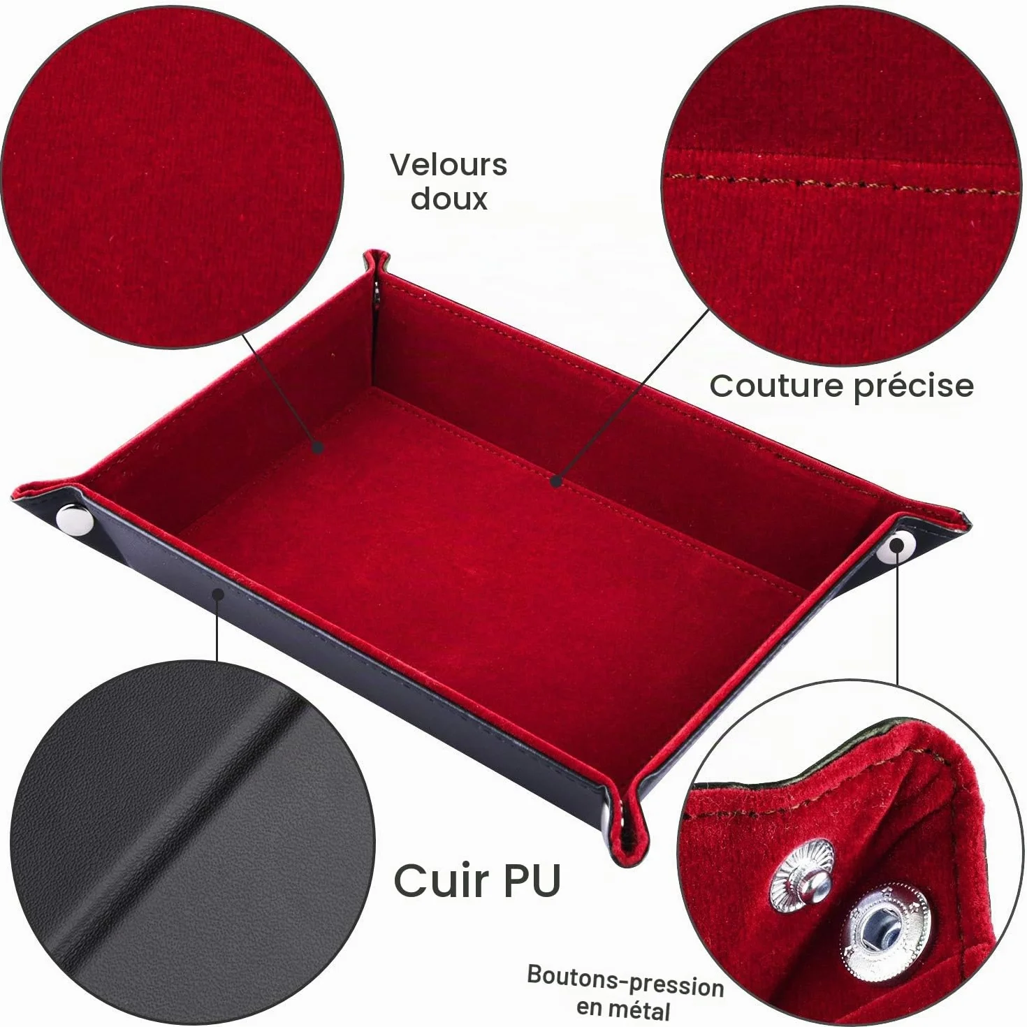 SIQUK Plateau à dés Double Face Pliant Cuir PU Velours Bordeaux pour D&D Jeux de Table