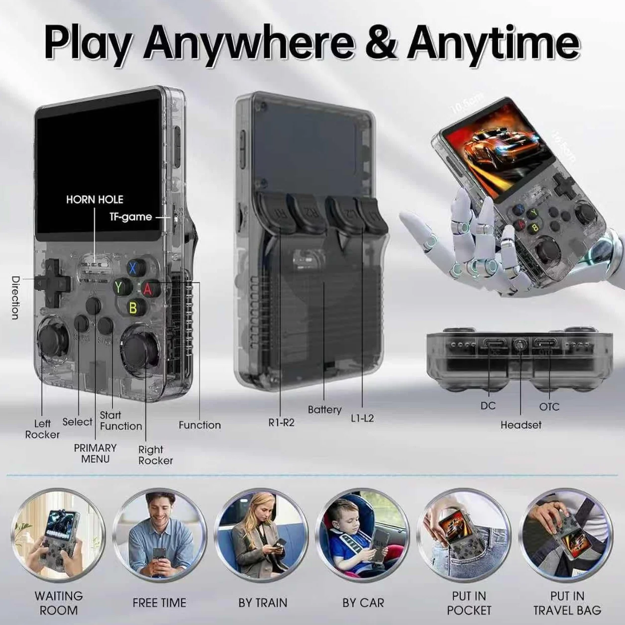 Console de Jeu Portable Rétro Nawchedo R36S 128 Go 40 000 Jeux Classiques 30 Émulateurs 3 500 mAh Noire