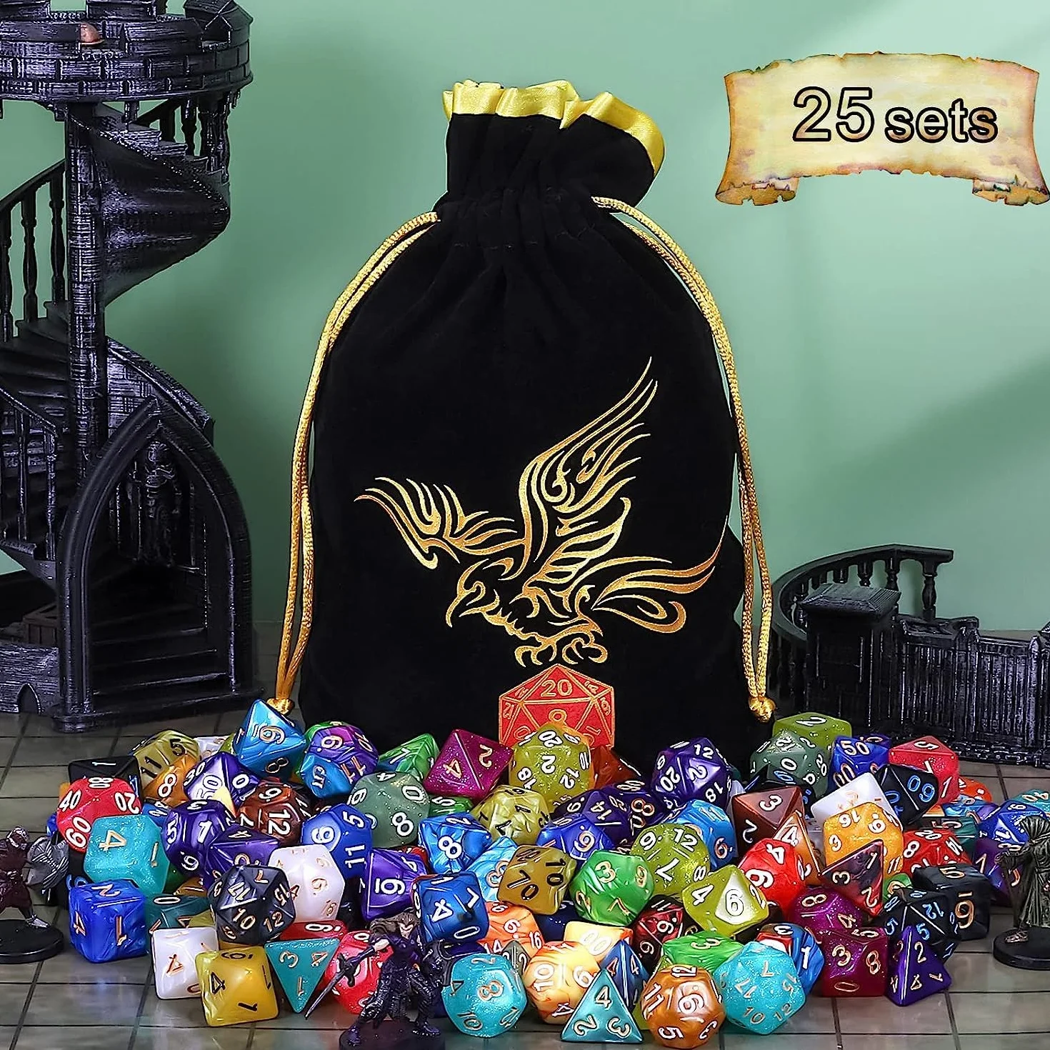 QMAY Jeu de dés polyédriques 175PCS DND Dés D4 D8 D10 D12 D20 D%