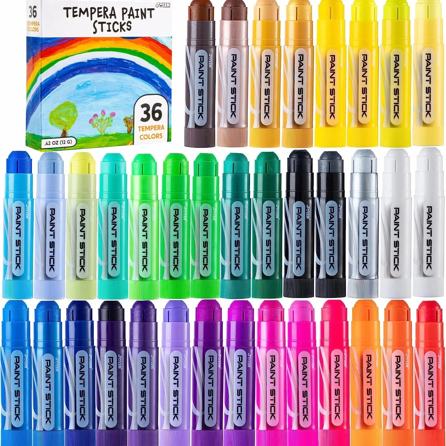 JOYIN 36 Bâtons Peinture Lavables Tempera Stick Enfant 2-3 Ans Kit Gouache Cadeaux Papeterie Créatifs