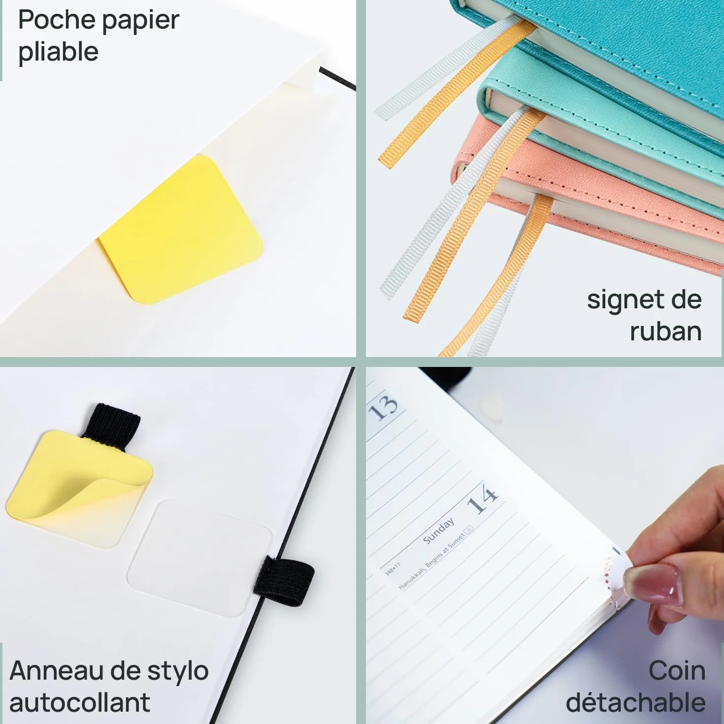 POPRUN Agenda 2026 2027 Semainier Vertical 22 x 16,5cm 17 Mois Planner Scolaire Couverture Souple PU Cuir Vert-Gris