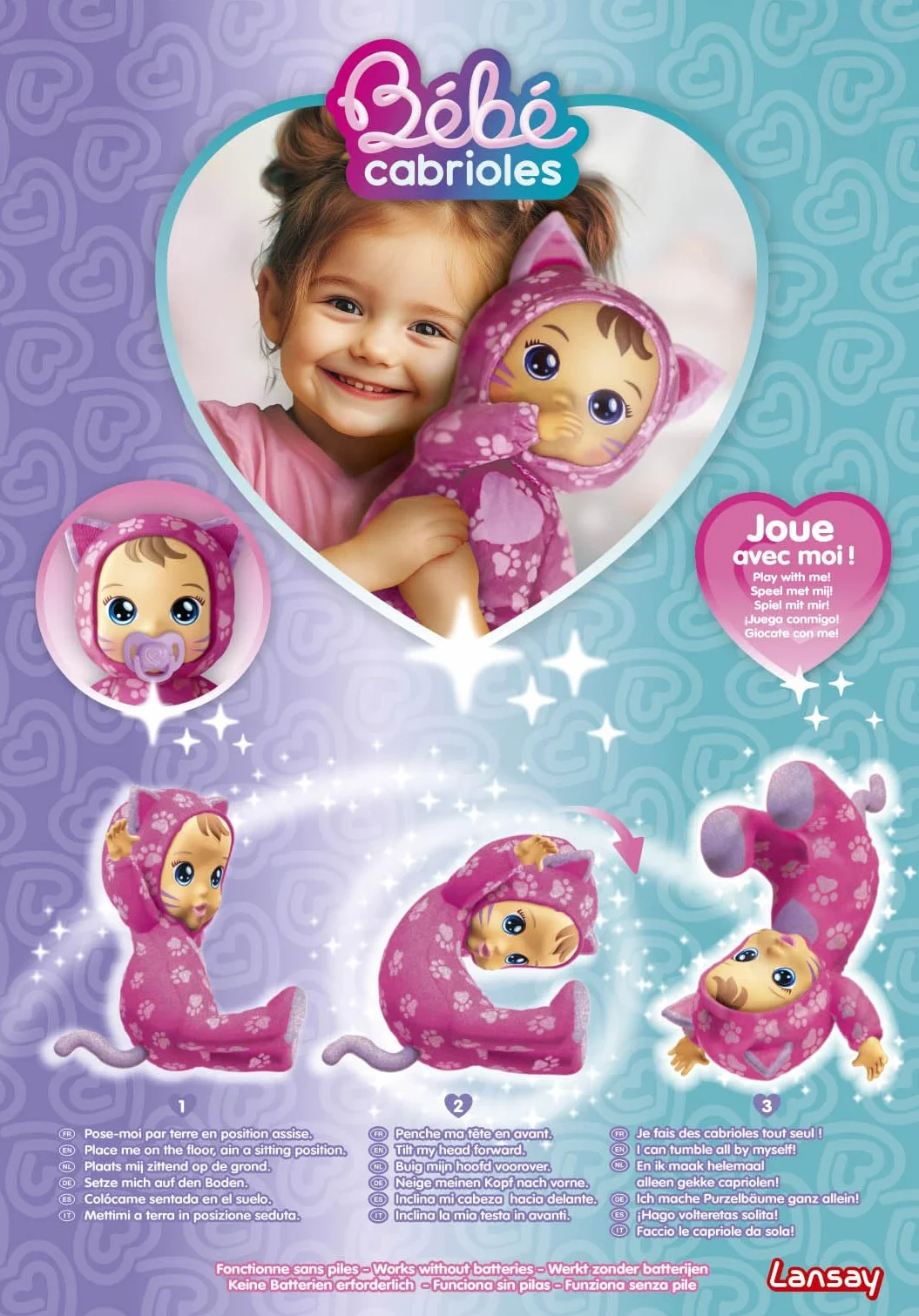 Lansay Mon BÉBÉ CABRIOLES Mimi Le Chat Poupée Interactive Pyjama Chaton Jouet Éveil 2 Ans+